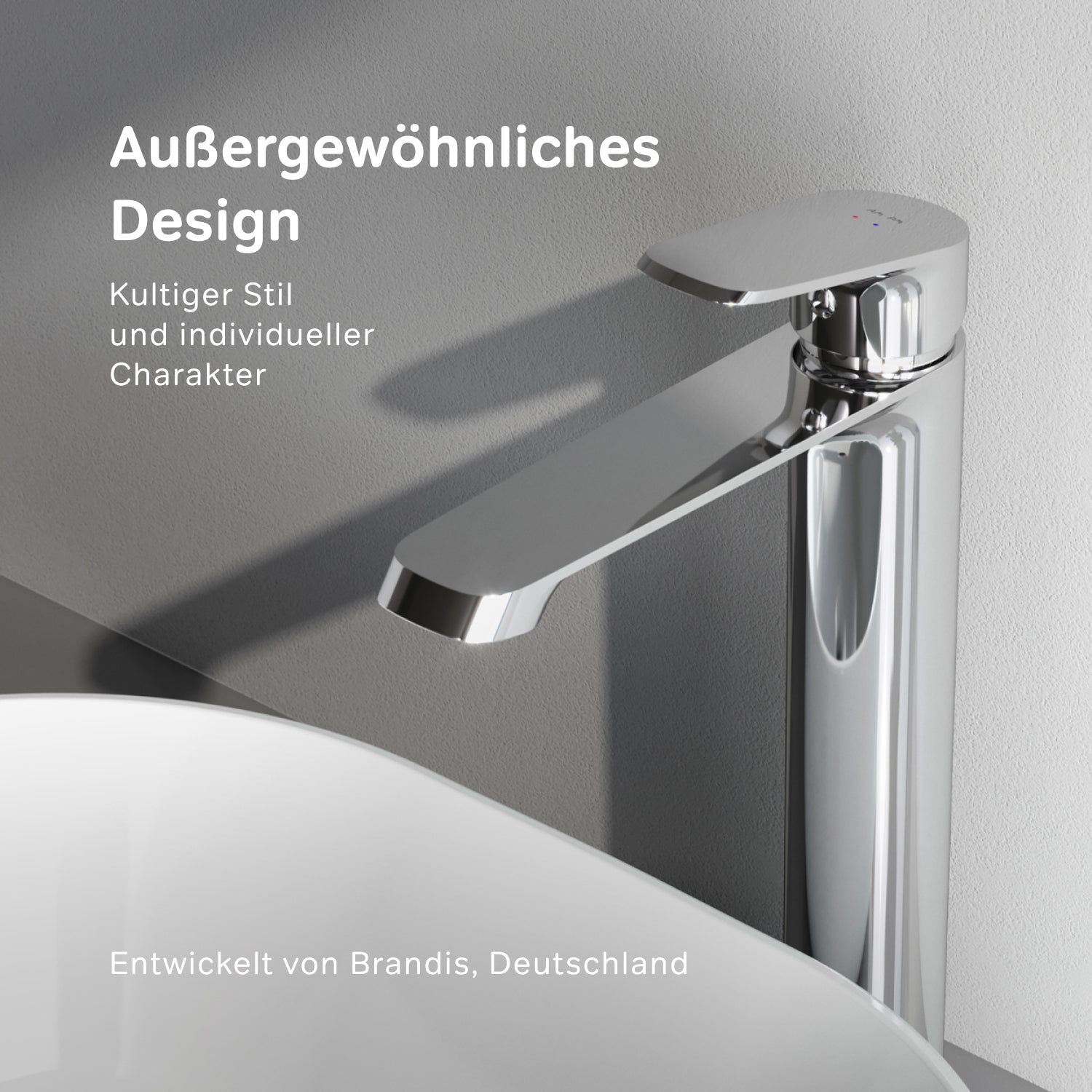 Robinet de salle de bain F8F92200 avec robinet de lavabo haut et bonde à clic. 