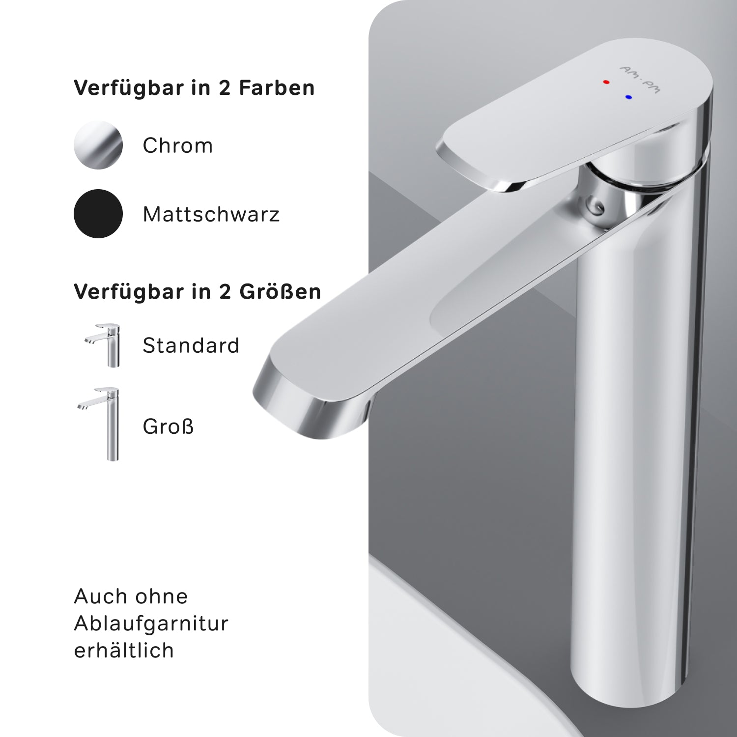 Robinet de salle de bain F8F92200 avec robinet de lavabo haut et bonde à clic. 