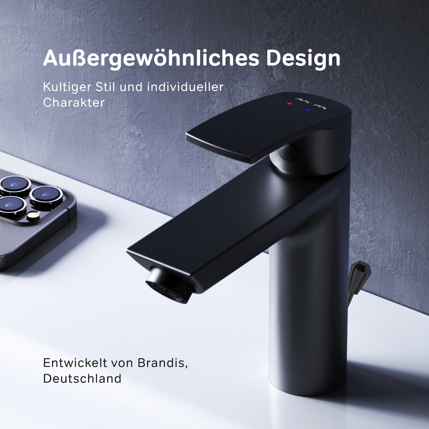 F8Y82122 Bad Armatur Play Waschtischarmatur mit Ablaufgarnitur Wasserhahn, Schwarz