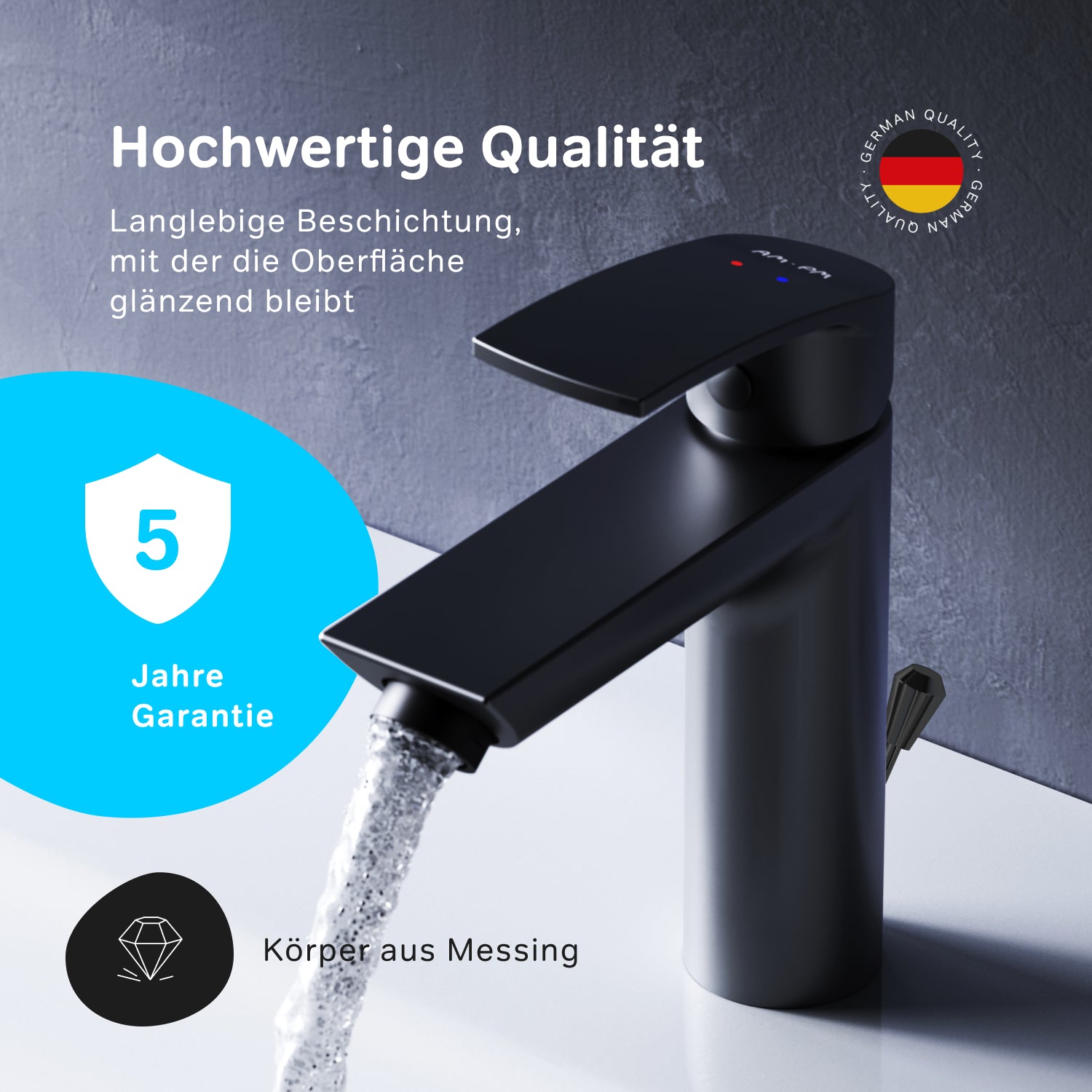 F8Y82122 Bad Armatur Play Waschtischarmatur mit Ablaufgarnitur Wasserhahn, Schwarz