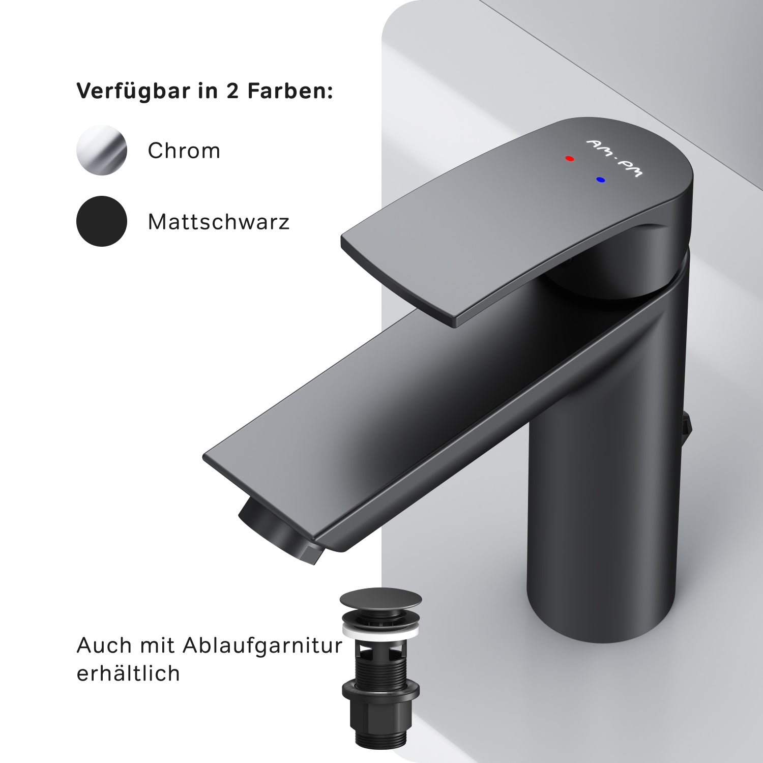 F8Y82122 Bad Armatur Play Waschtischarmatur mit Ablaufgarnitur Wasserhahn, Schwarz