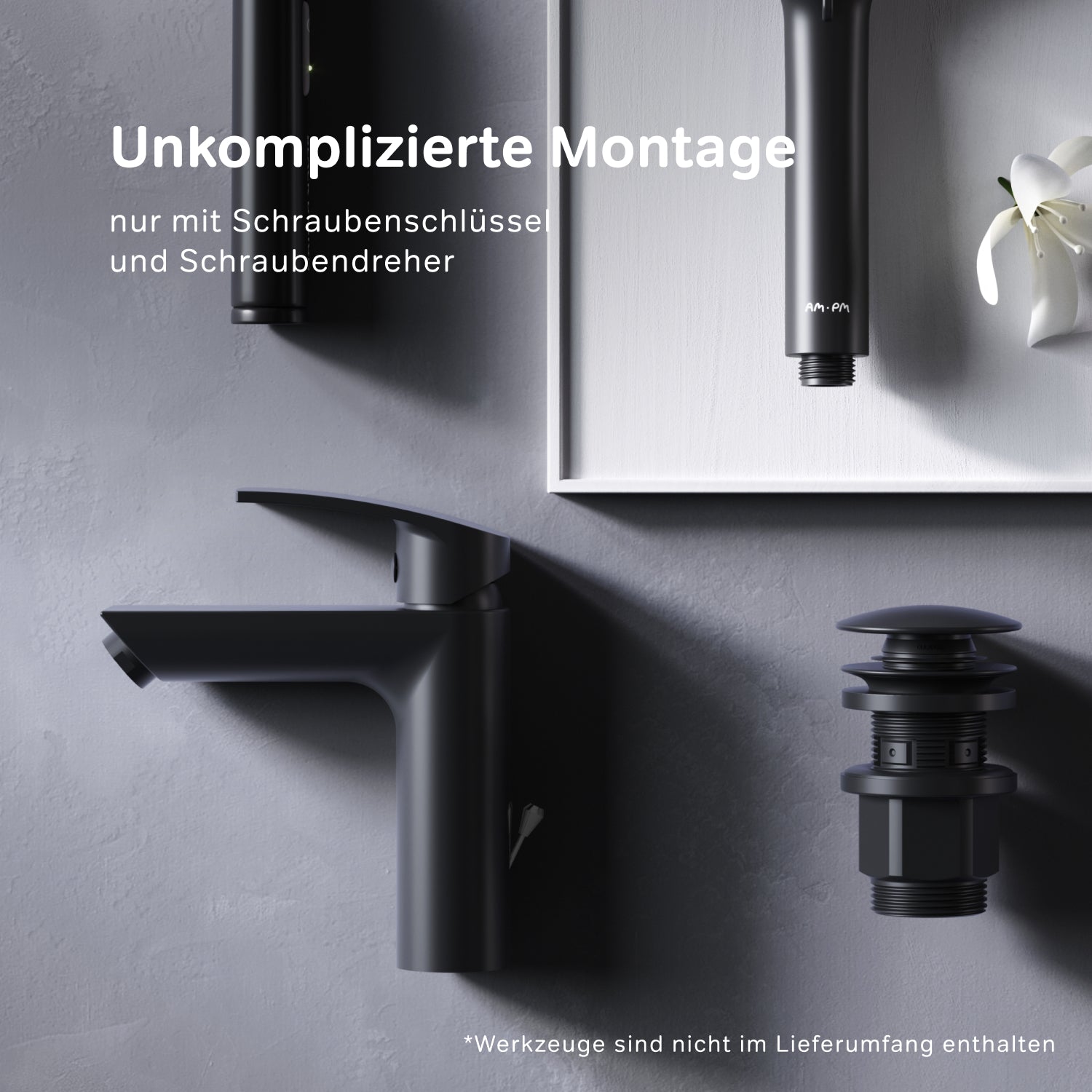 F8Y82122 Bad Armatur Play Waschtischarmatur mit Ablaufgarnitur Wasserhahn, Schwarz