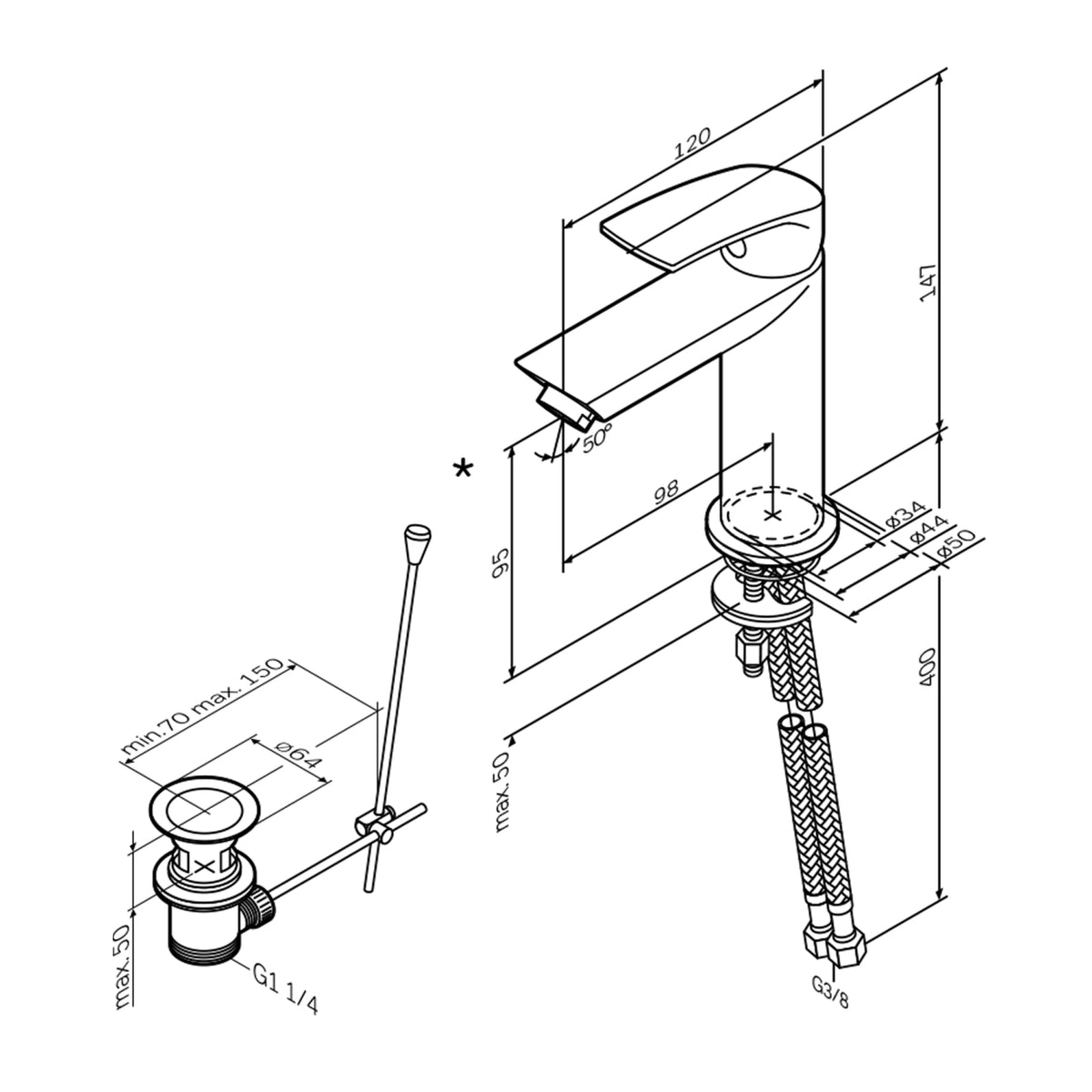 Robinet mitigeur de lavabo Play avec tirette, noir–F8Y82122