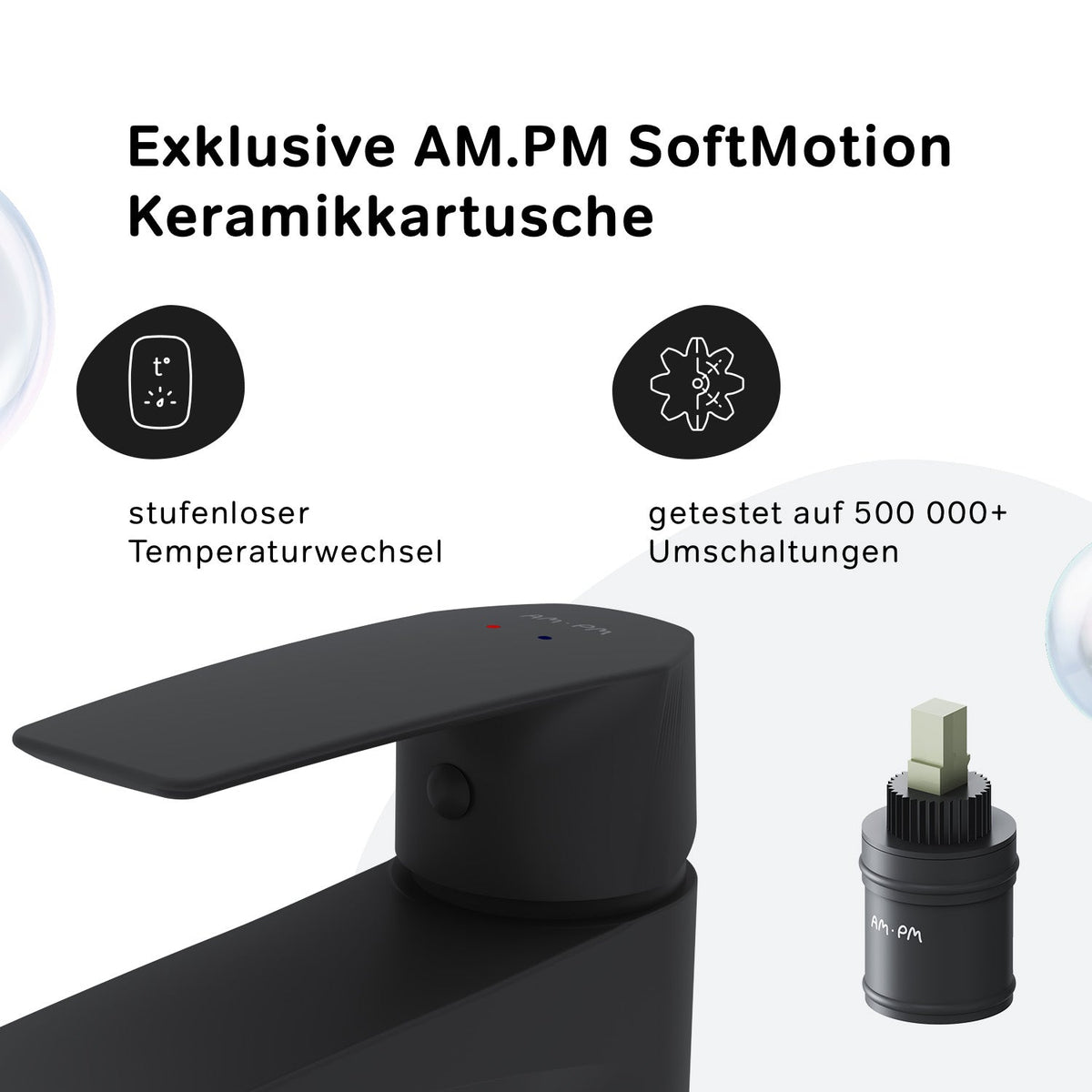 FGA82122 Bad Armatur Gem Waschtischarmatur mit Klick-Ablaufgarnitur Wasserhahn, Schwarz ampm-store.de
