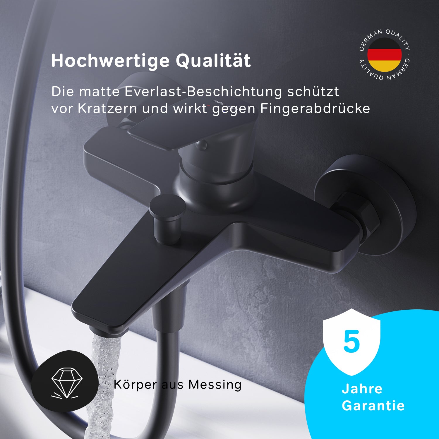 FGA10022 Wannenarmatur Gem Mischbatterie Badewanne Wasserhahn Bad, Schwarz ampm-store.de
