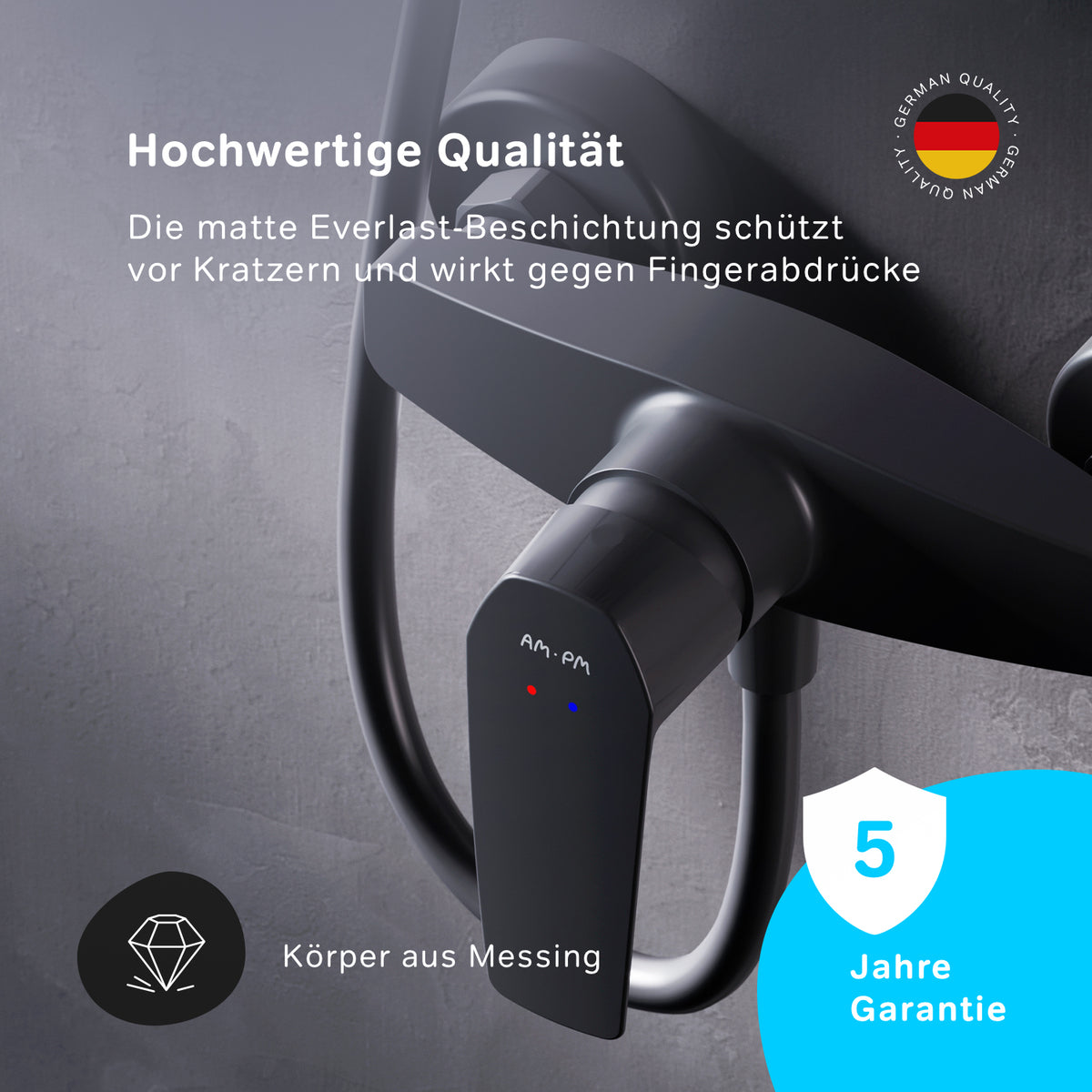 FGA20022 Duscharmatur Gem Brausearmatur Mischbatterie Dusche, Schwarz ampm-store.de