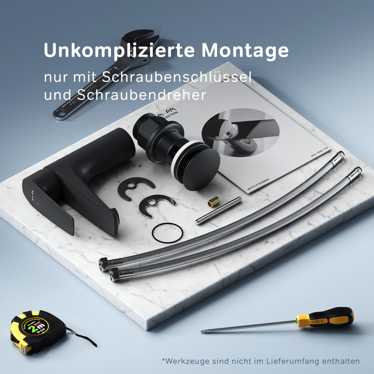 FGA82122 Bad Armatur Gem Waschtischarmatur mit Klick-Ablaufgarnitur Wasserhahn, Schwarz ampm-store.de