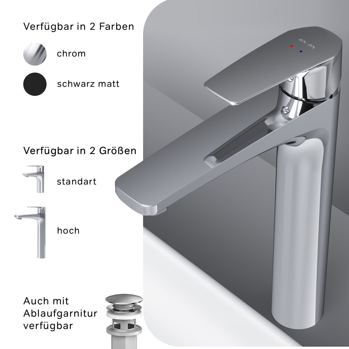 FGA92000 Bad Armatur Gem Waschtischarmatur mit hohem Auslauf Wasserhahn ampm-store.de
