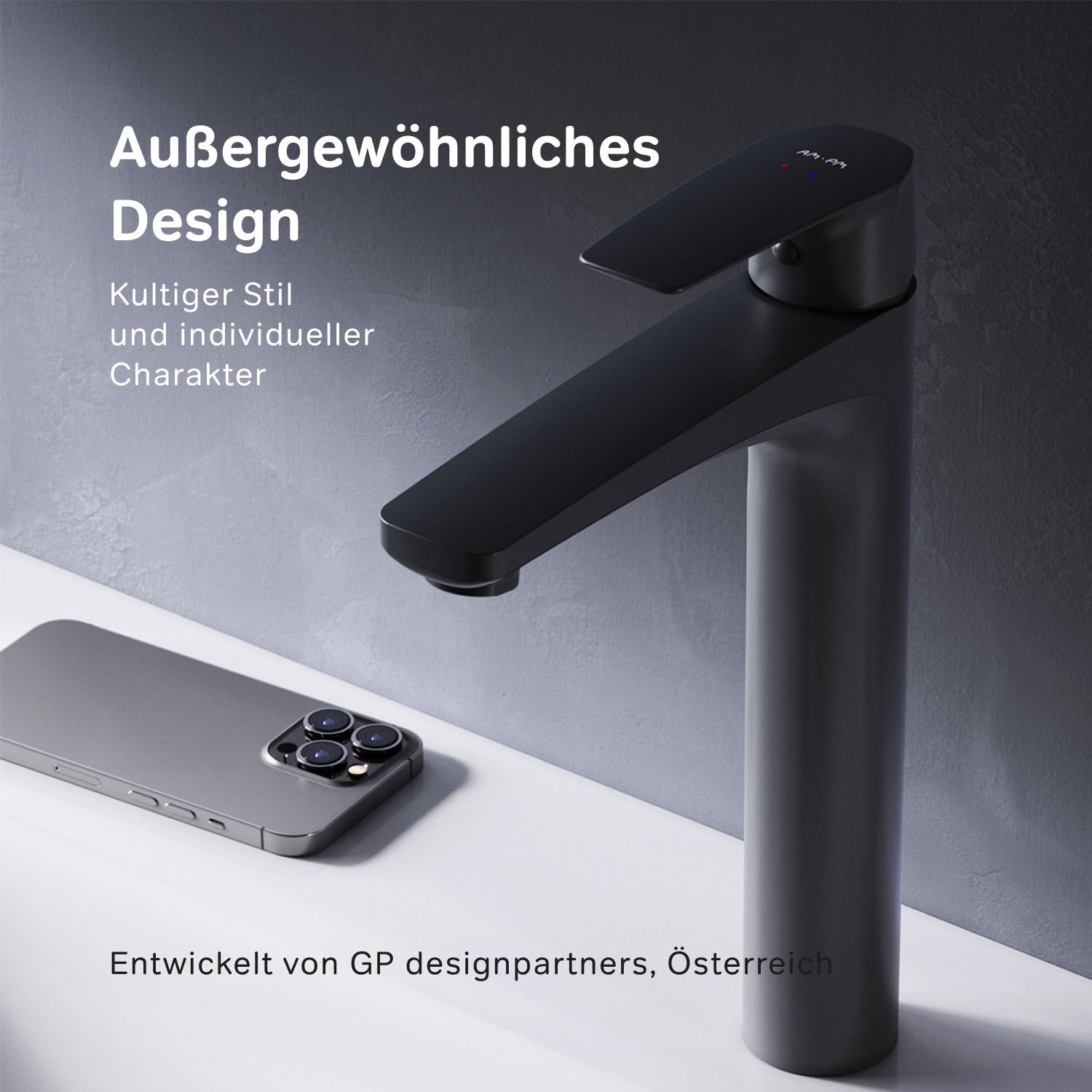 FGA92222 Bad Armatur Gem Waschtischarmatur Hoch mit Klick-Ablaufgarnitur Wasserhahn, Schwarz ampm-store.de