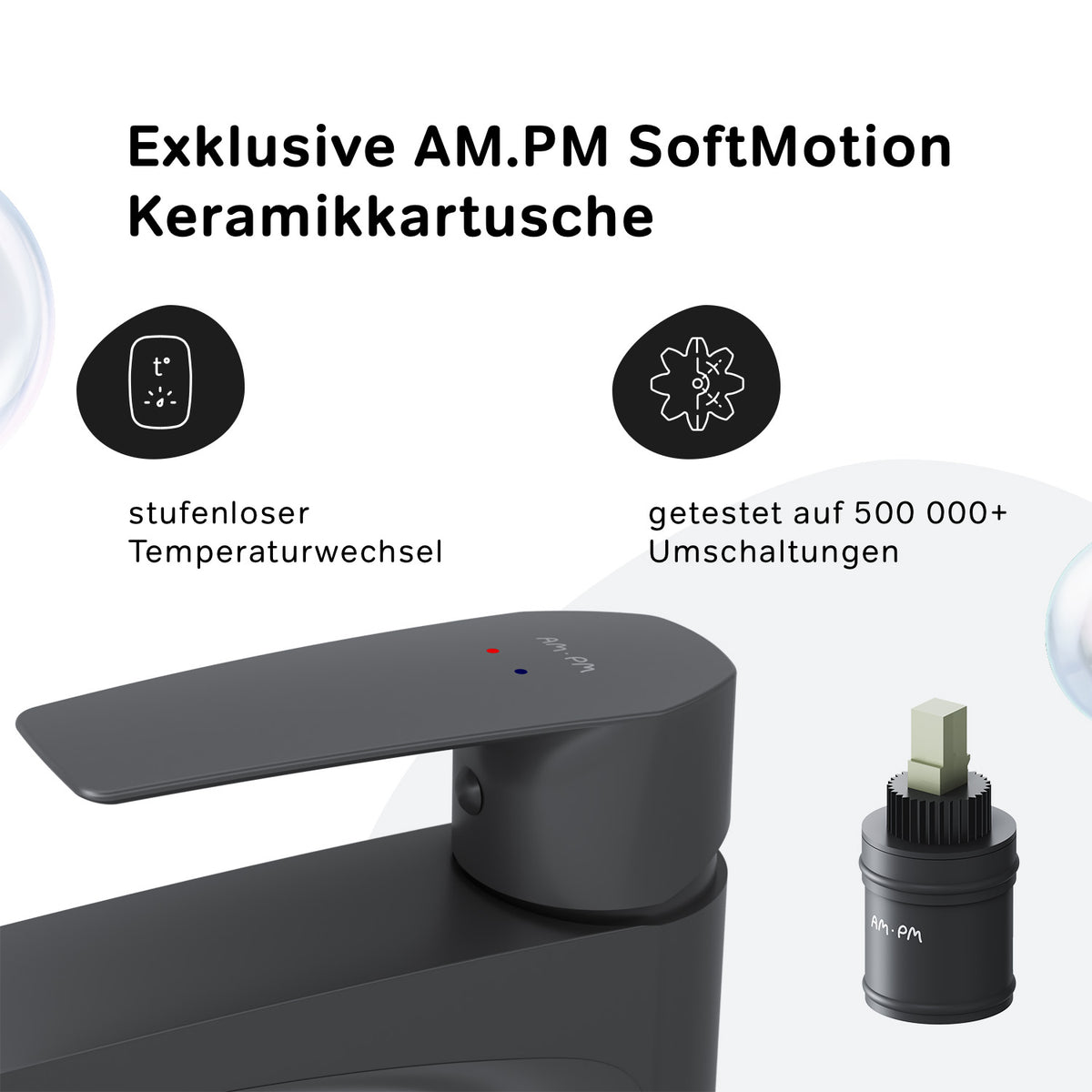 FGA92022 Bad Armatur Gem Waschtischarmatur mit hohem Auslauf Wasserhahn, Schwarz ampm-store.de