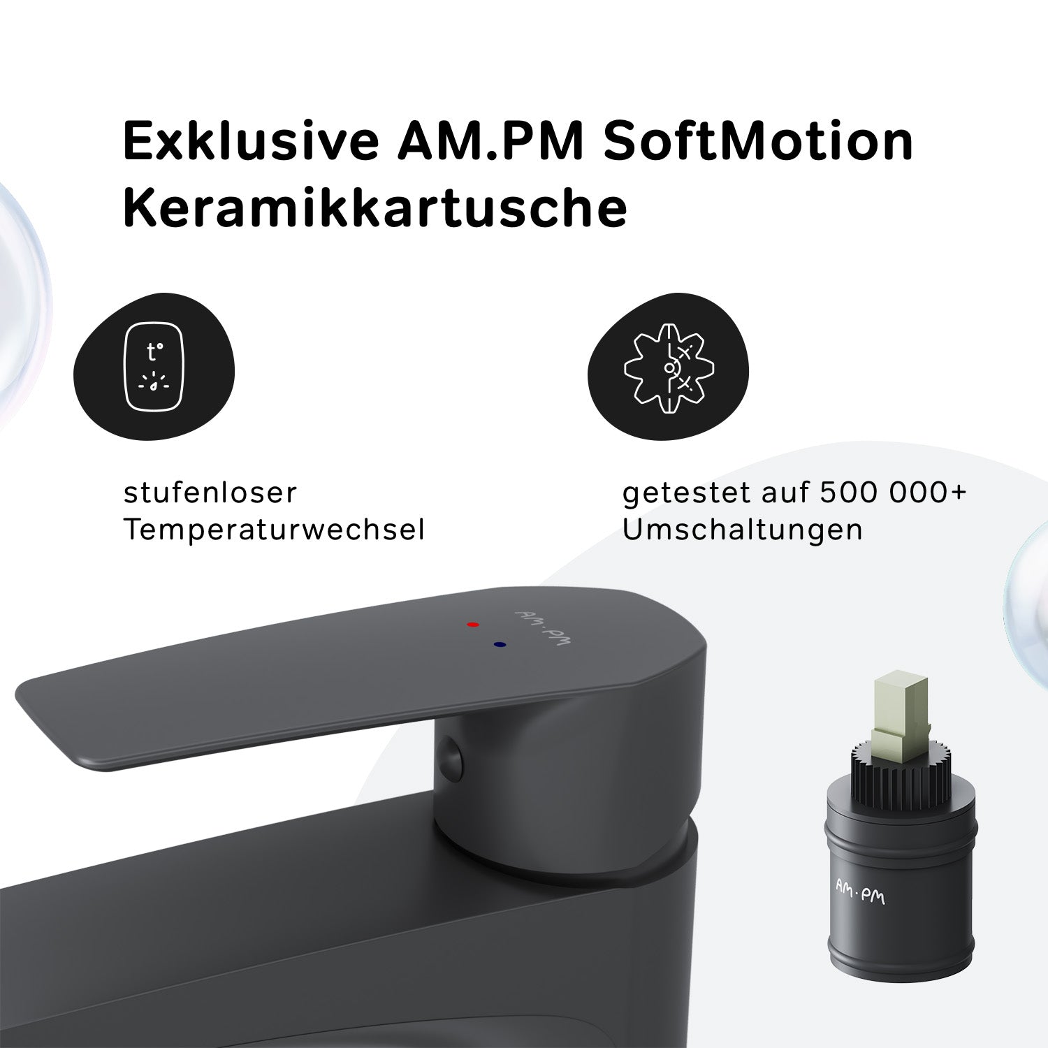 FGA92022 Bad Armatur Gem Waschtischarmatur mit hohem Auslauf Wasserhahn, Schwarz ampm-store.de