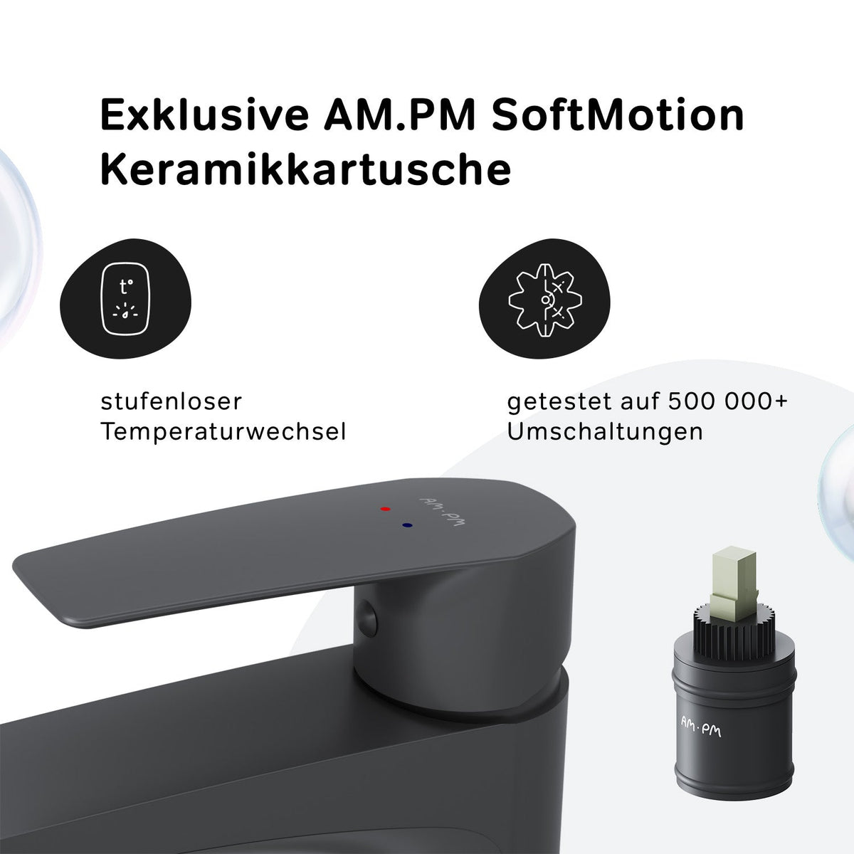 FGA92222 Bad Armatur Gem Waschtischarmatur Hoch mit Klick-Ablaufgarnitur Wasserhahn, Schwarz ampm-store.de