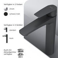 FGA92022 Bad Armatur Gem Waschtischarmatur mit hohem Auslauf Wasserhahn, Schwarz ampm-store.de