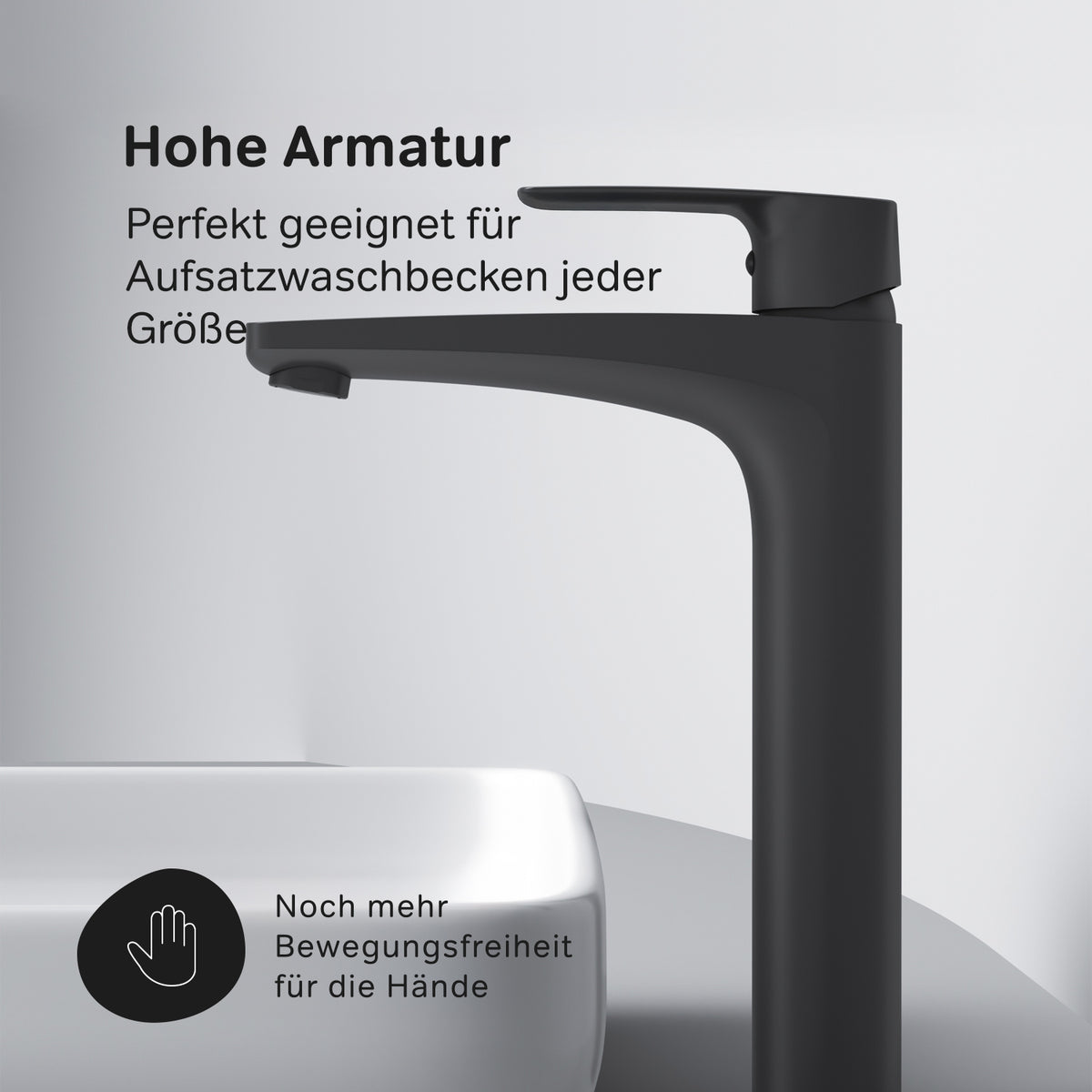 FGA92022 Bad Armatur Gem Waschtischarmatur mit hohem Auslauf Wasserhahn, Schwarz ampm-store.de