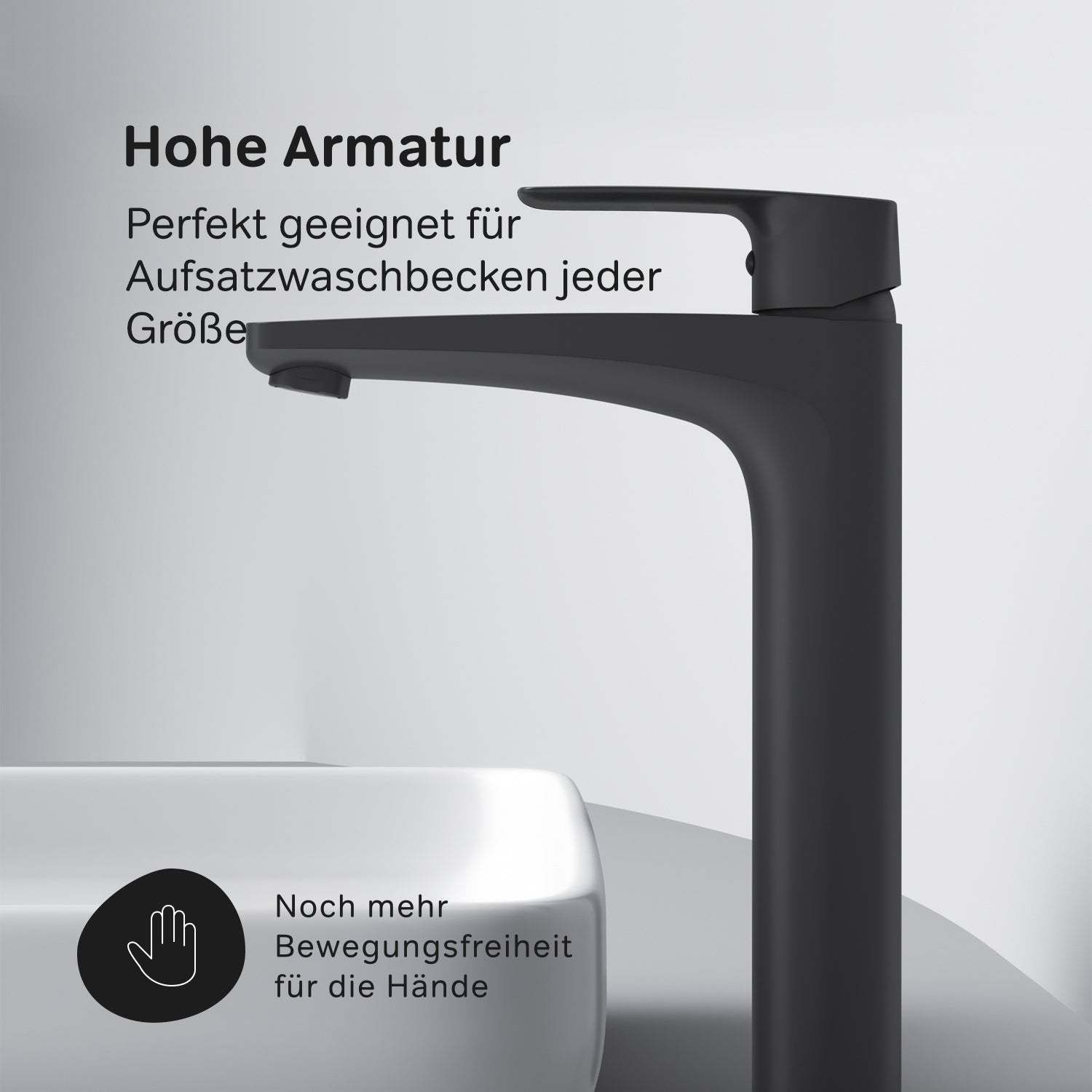 FGA92022 Bad Armatur Gem Waschtischarmatur mit hohem Auslauf Wasserhahn, Schwarz ampm-store.de