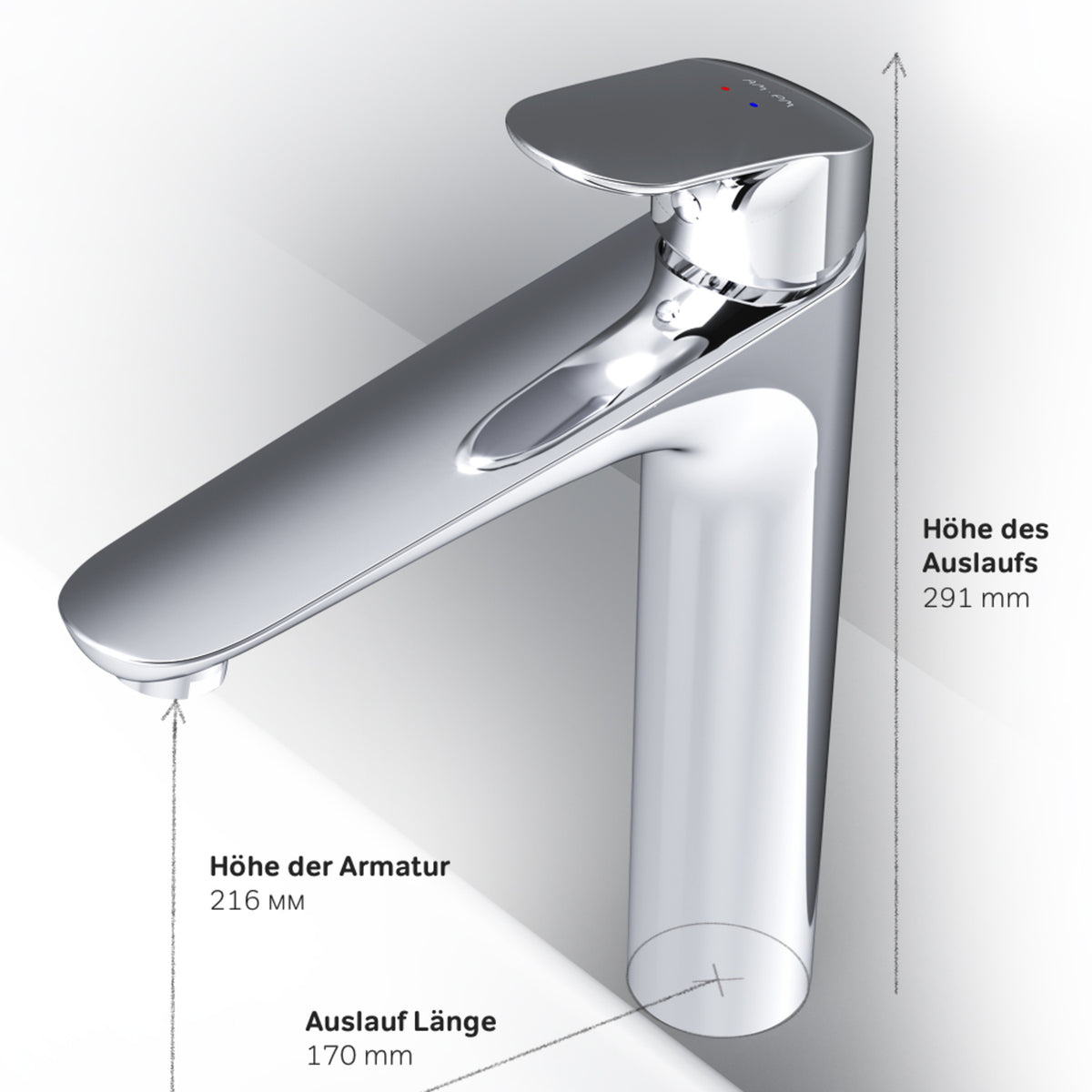 FLA92000 Bad Armatur Like Waschtischarmatur mit hohem Auslauf Wasserhahn ampm-store.de