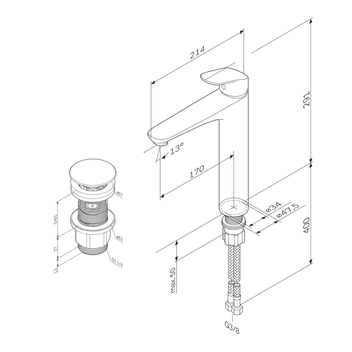 FLA92200 Bad Armatur Like Waschtischarmatur Hoch mit Klick-Ablaufgarnitur Wasserhahn ampm-store.de