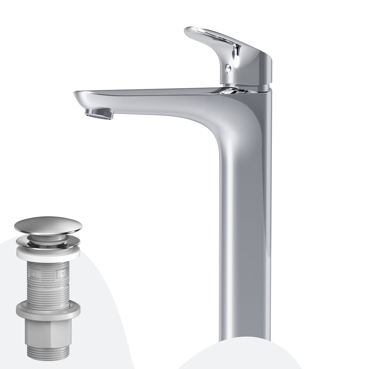 FLA92200 Bad Armatur Like Waschtischarmatur Hoch mit Klick-Ablaufgarnitur Wasserhahn ampm-store.de