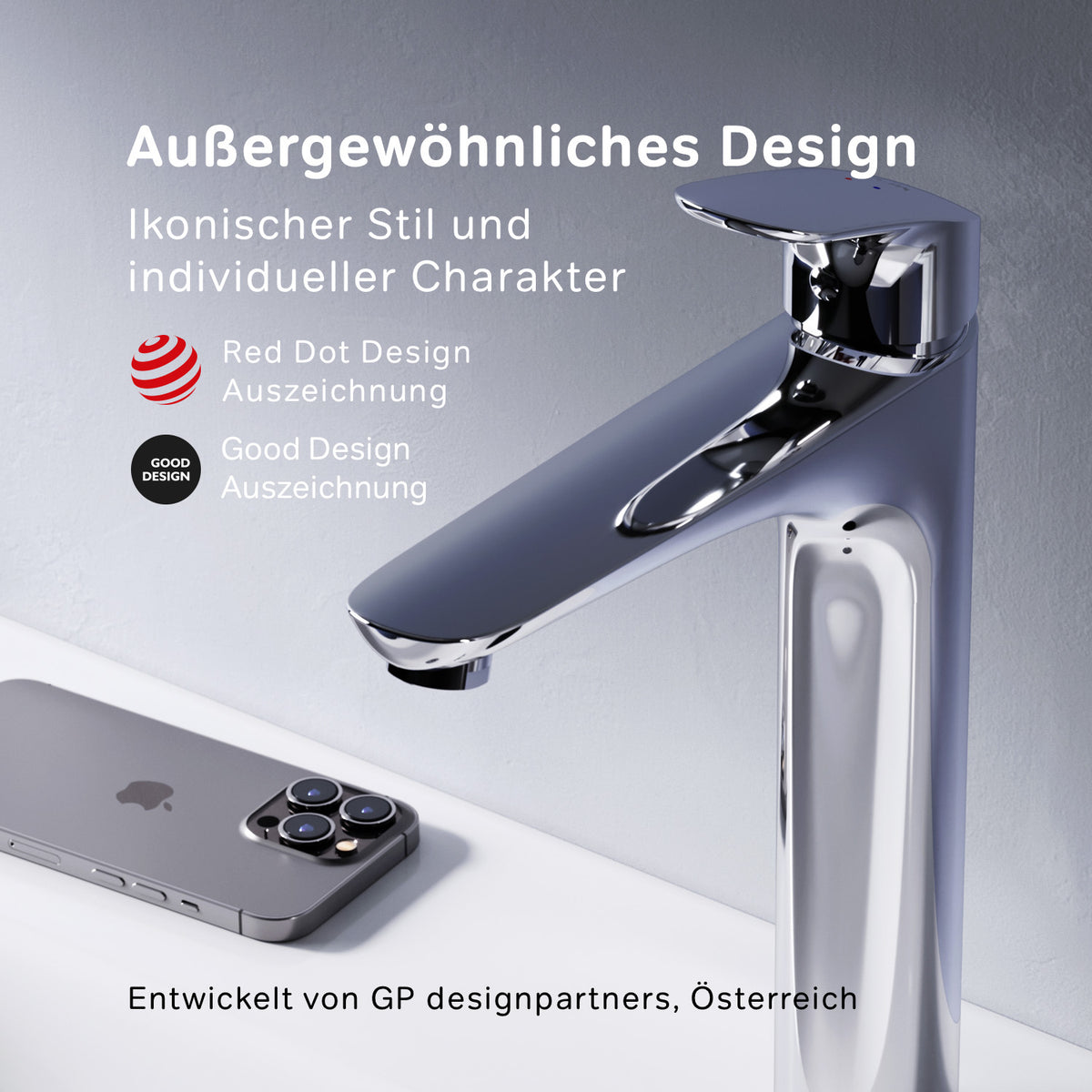 FLA92200 Bad Armatur Like Waschtischarmatur Hoch mit Klick-Ablaufgarnitur Wasserhahn ampm-store.de