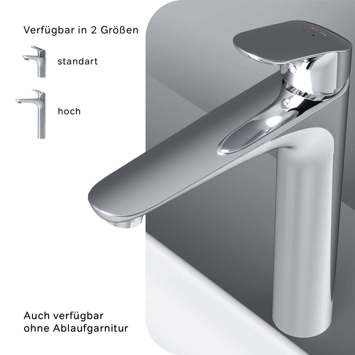 FLA92200 Bad Armatur Like Waschtischarmatur Hoch mit Klick-Ablaufgarnitur Wasserhahn ampm-store.de