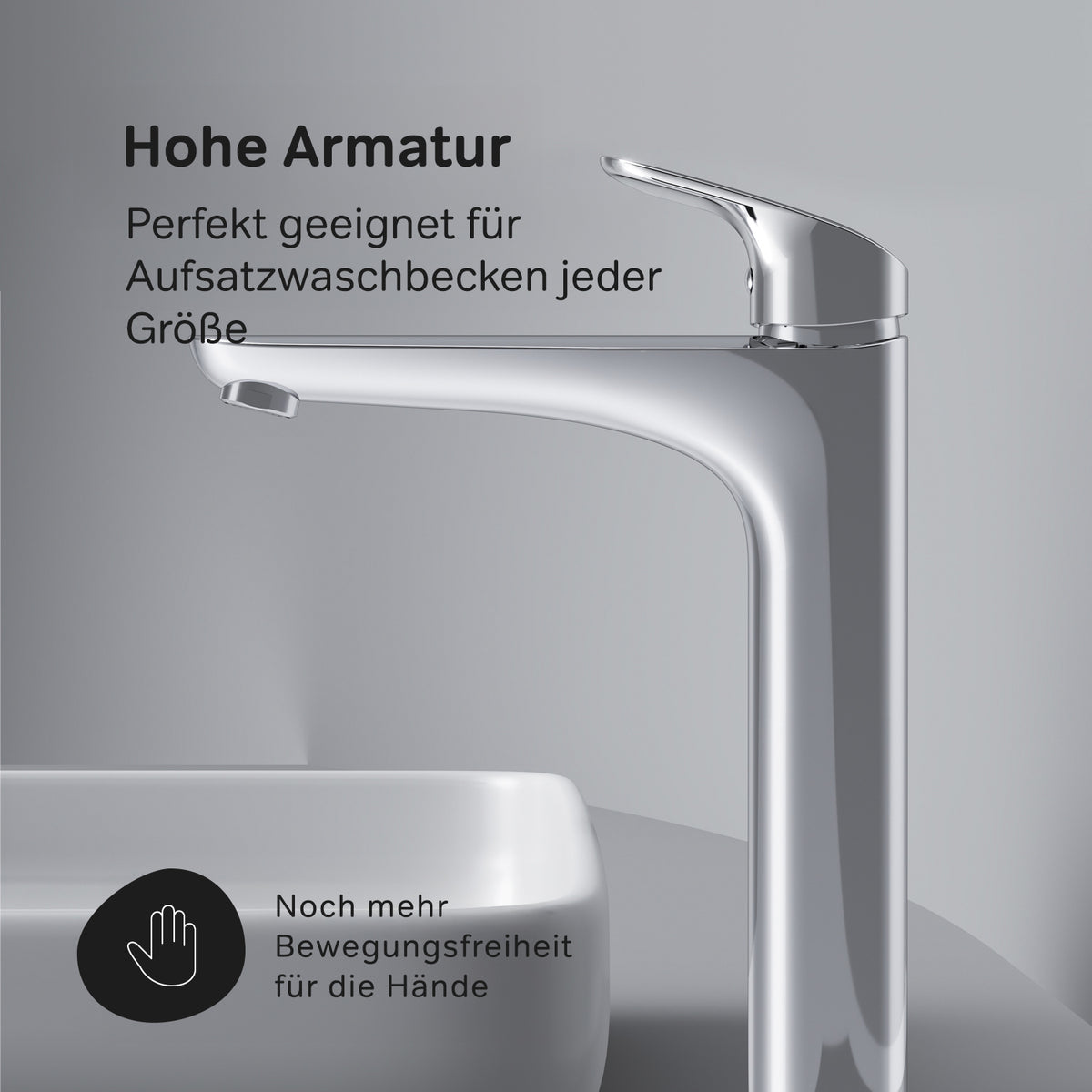 FLA92200 Bad Armatur Like Waschtischarmatur Hoch mit Klick-Ablaufgarnitur Wasserhahn ampm-store.de