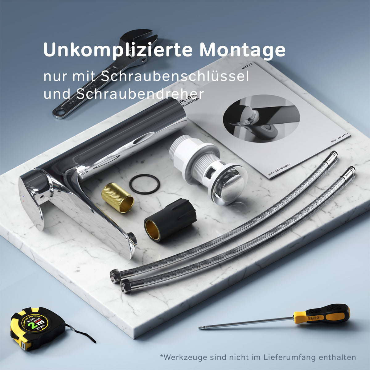 FLA92200 Bad Armatur Like Waschtischarmatur Hoch mit Klick-Ablaufgarnitur Wasserhahn ampm-store.de