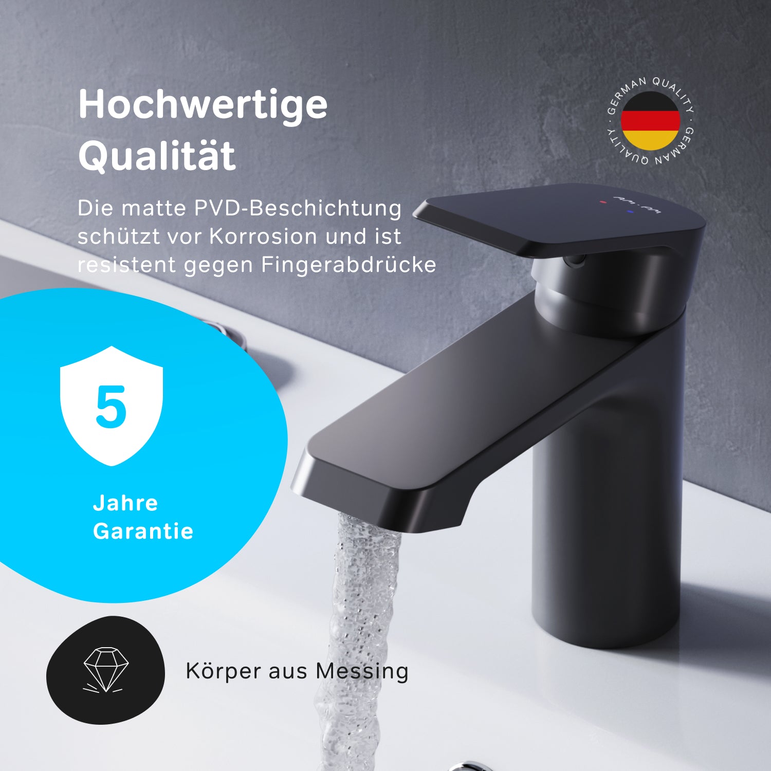FNA02122 Bad Armatur Flash Waschtischarmatur Wasserhahn, Schwarz