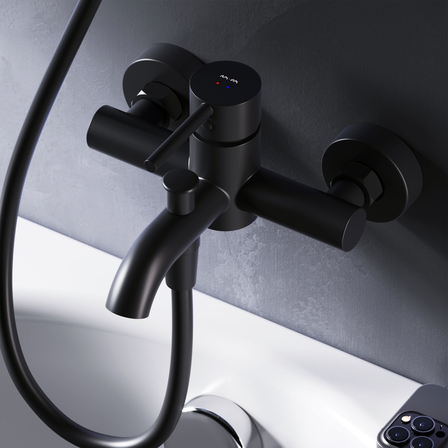 FPA10022 Wannenarmatur Spike Mischbatterie Badewanne Wasserhahn Bad Schwarz