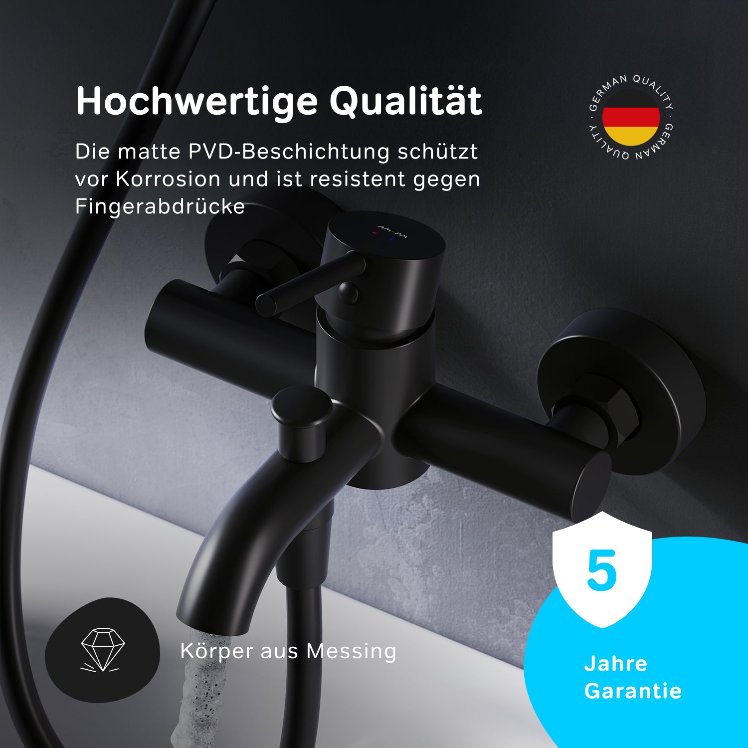 FPA10022 Wannenarmatur Spike Mischbatterie Badewanne Wasserhahn Bad Schwarz