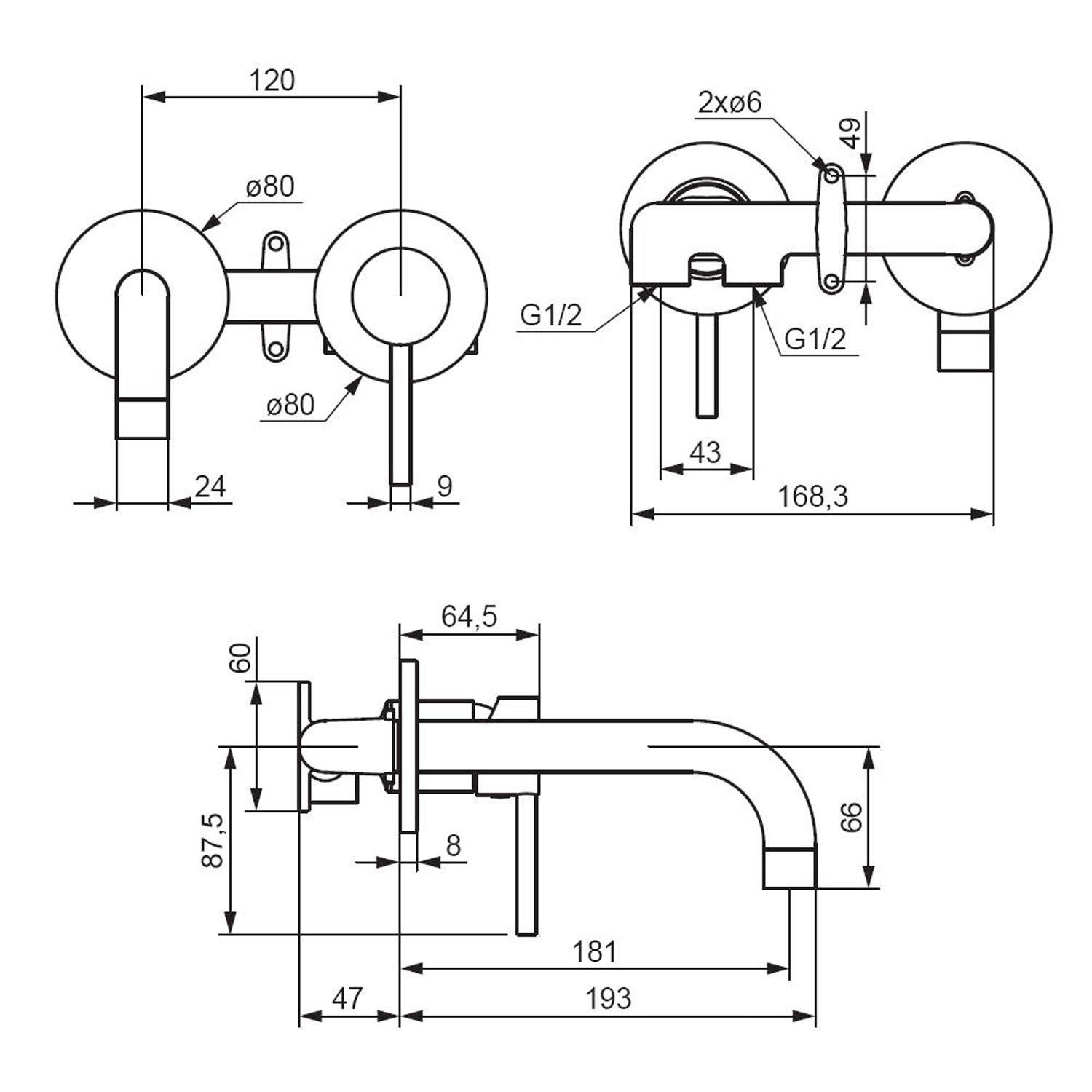 FPA72600 Robinet de salle de bain Spike Robinet de lavabo Robinet mural encastré