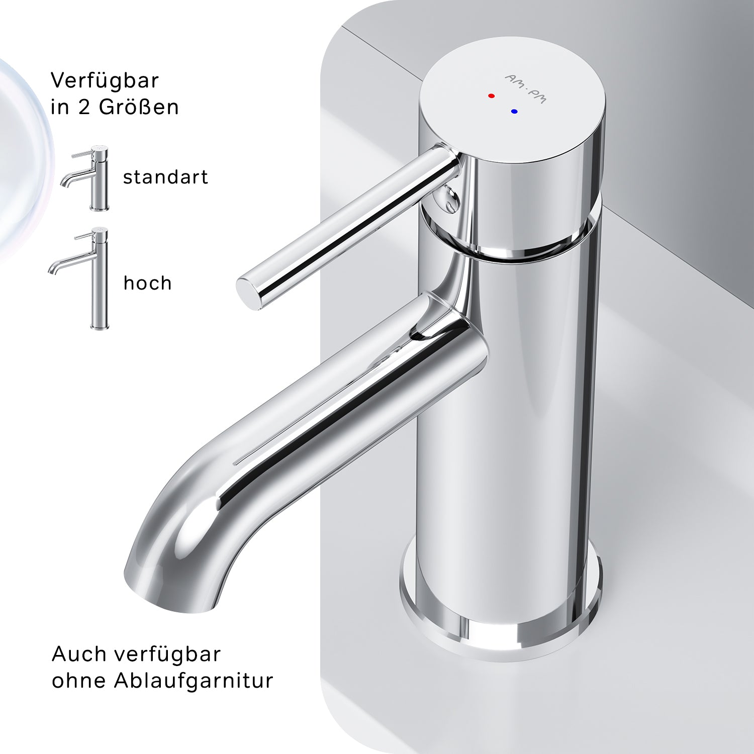 FPA82100 Bad Armatur Spike Waschtischarmatur mit Klick-Ablaufgarnitur Wasserhahn ampm-store.de