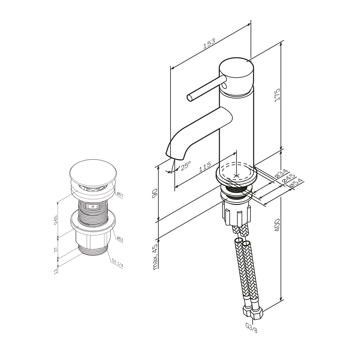 FPA82100 Bad Armatur Spike Waschtischarmatur mit Klick-Ablaufgarnitur Wasserhahn ampm-store.de