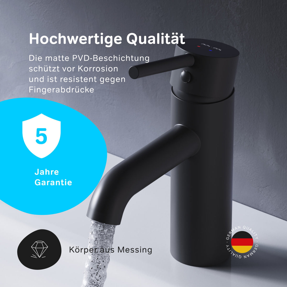 Robinet mitigeur de lavabo Spike avec bonde clic, noir–FPA82122
