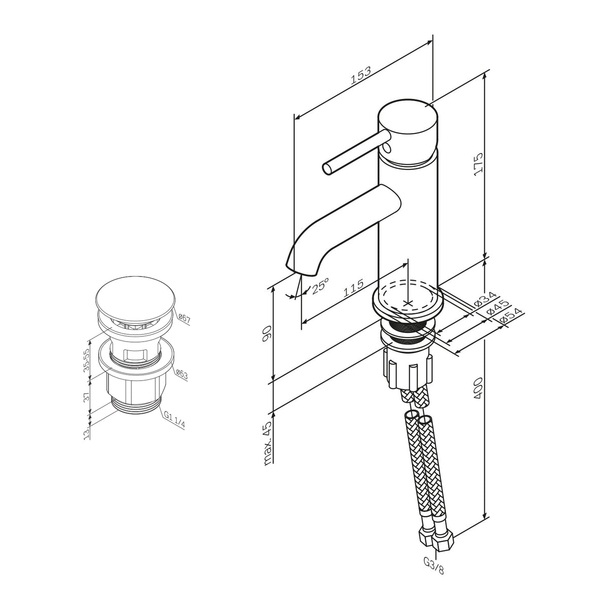 Robinet mitigeur de lavabo Spike avec bonde clic, noir–FPA82122