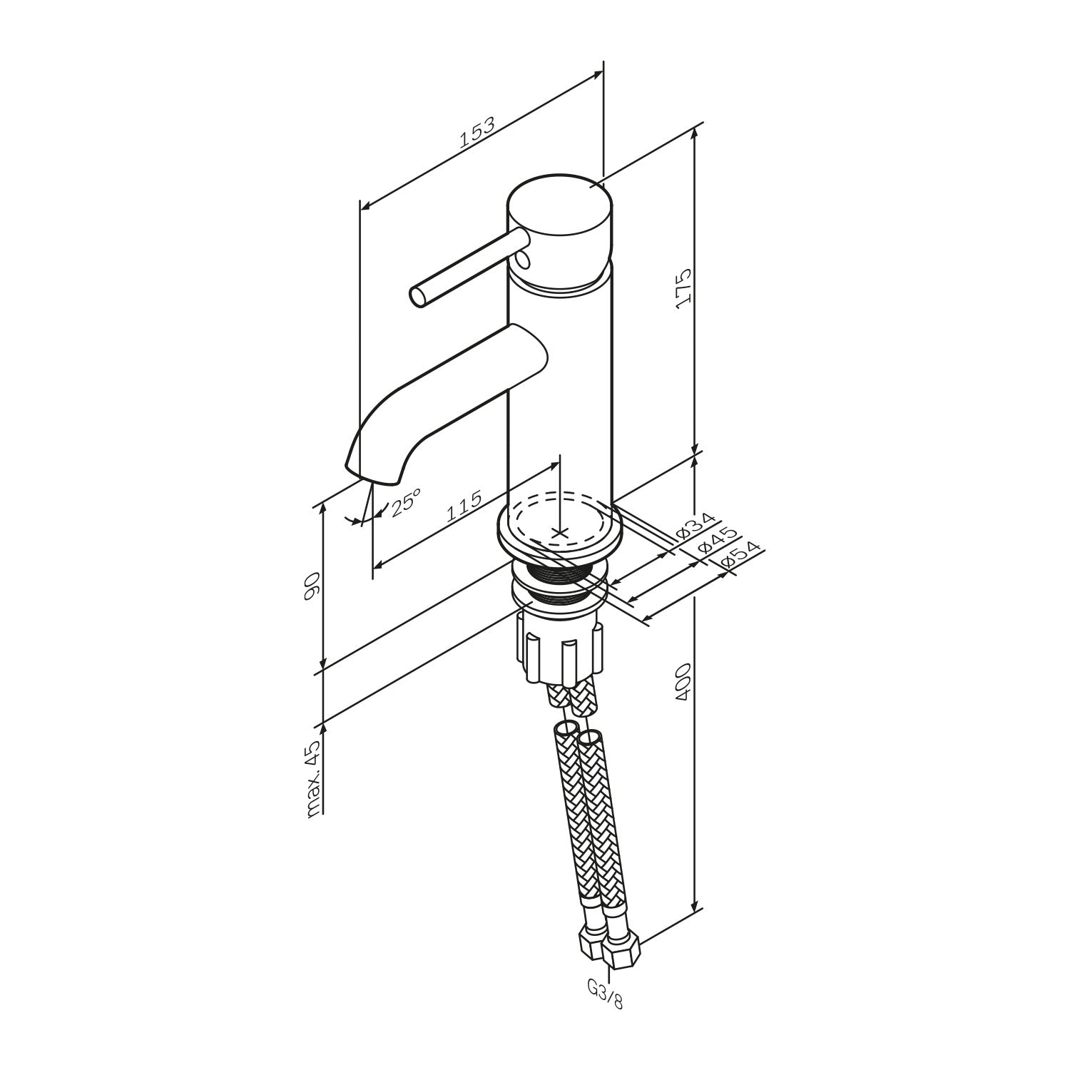 FPA82122 Bad Armatur Spike Waschtischarmatur mit Klick-Ablaufgarnitur Wasserhahn, Schwarz