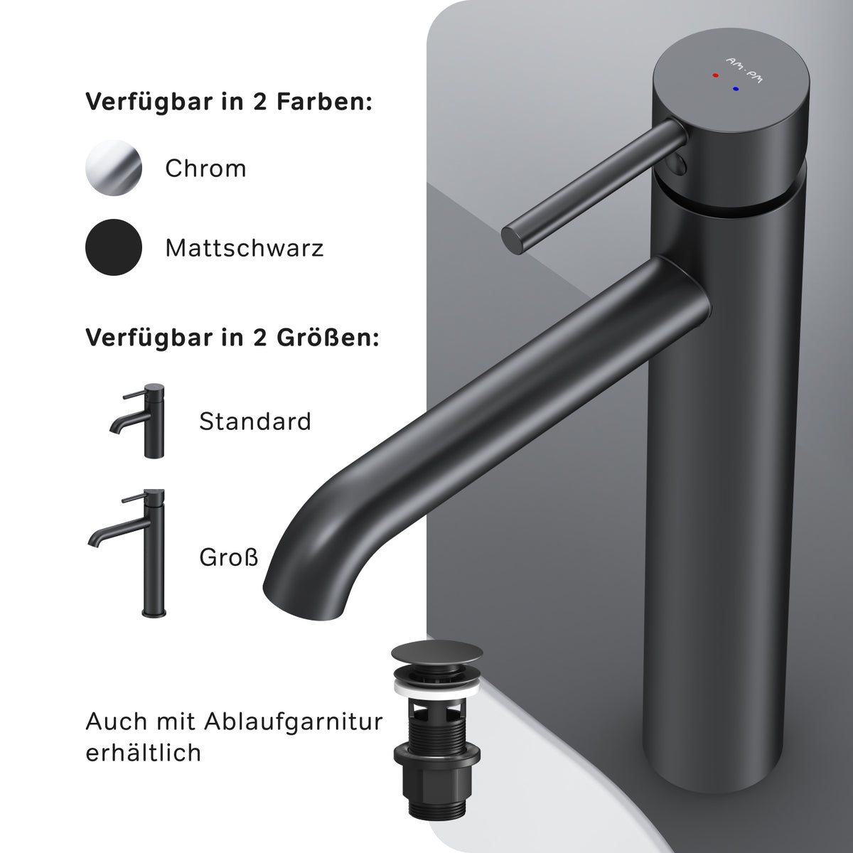 Robinet mitigeur de lavabo haut Spike, noir–FPA92022