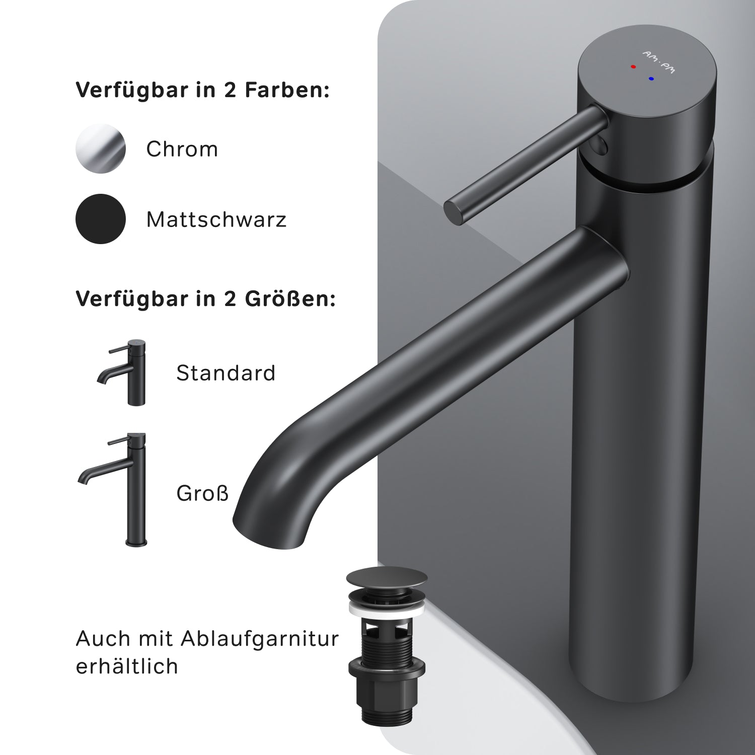 FPA92022 Bad Armatur Spike Waschtischarmatur mit hohem Auslauf Wasserhahn Schwarz