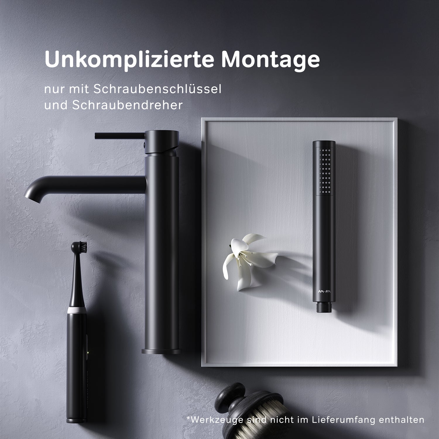 FPA92022 Bad Armatur Spike Waschtischarmatur mit hohem Auslauf Wasserhahn Schwarz