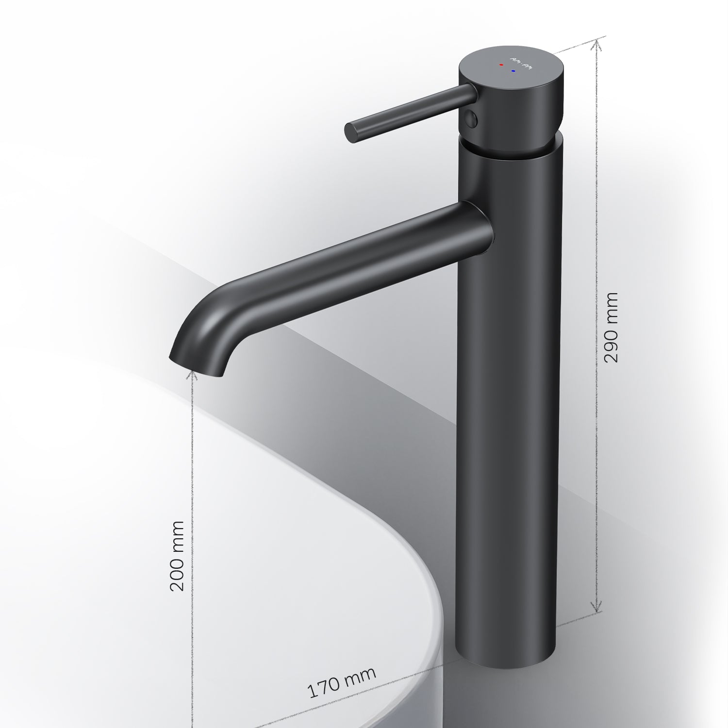FPA92022 Bad Armatur Spike Waschtischarmatur mit hohem Auslauf Wasserhahn Schwarz