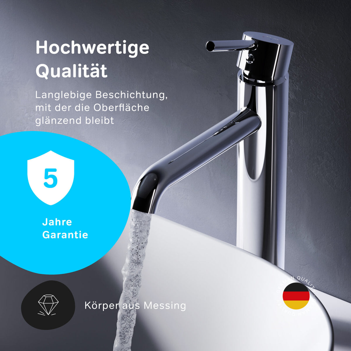 FPA92200 Bad Armatur Spike Waschtischarmatur Hoch mit Klick-Ablaufgarnitur Wasserhahn ampm-store.de