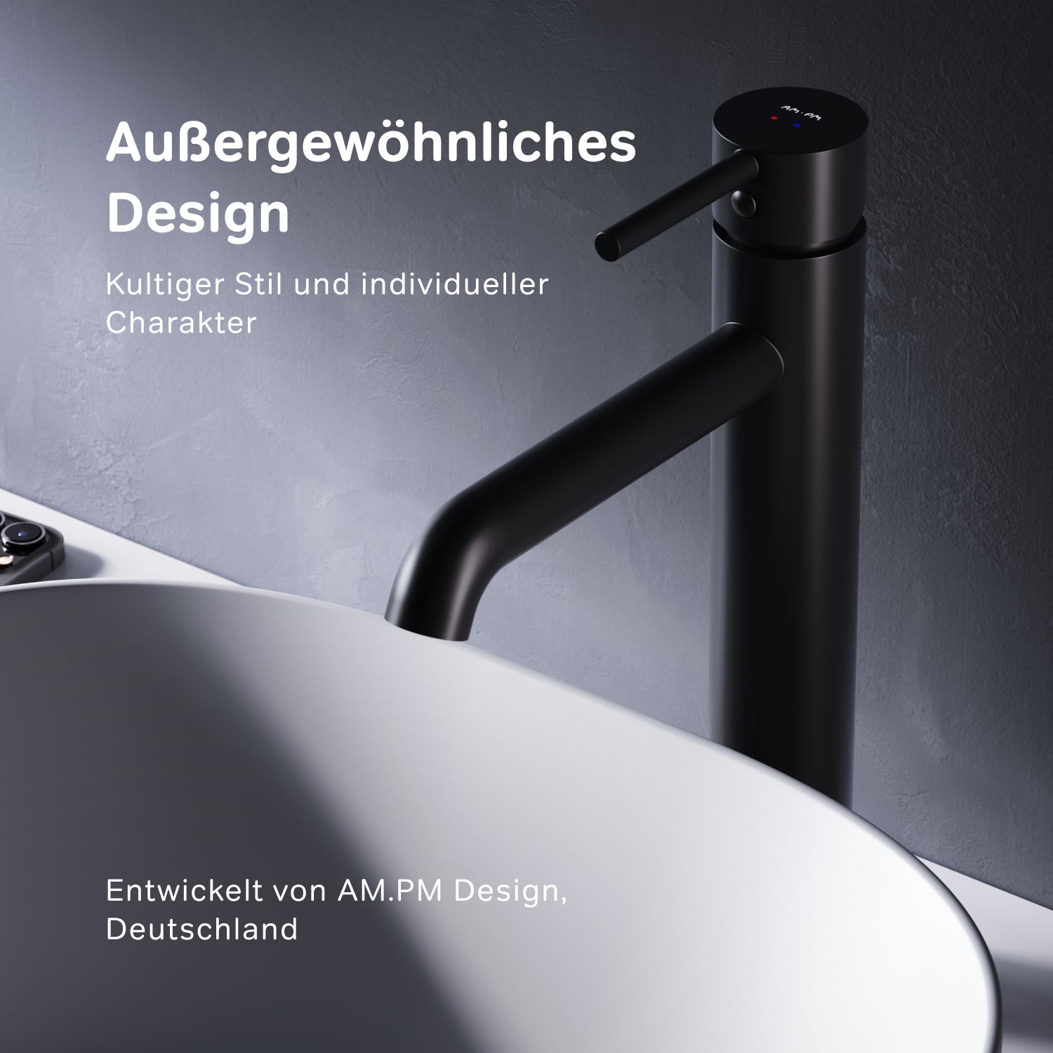 FPA92222 Bad Armatur Spike Waschtischarmatur Hoch mit Klick-Ablaufgarnitur Wasserhahn Schwarz