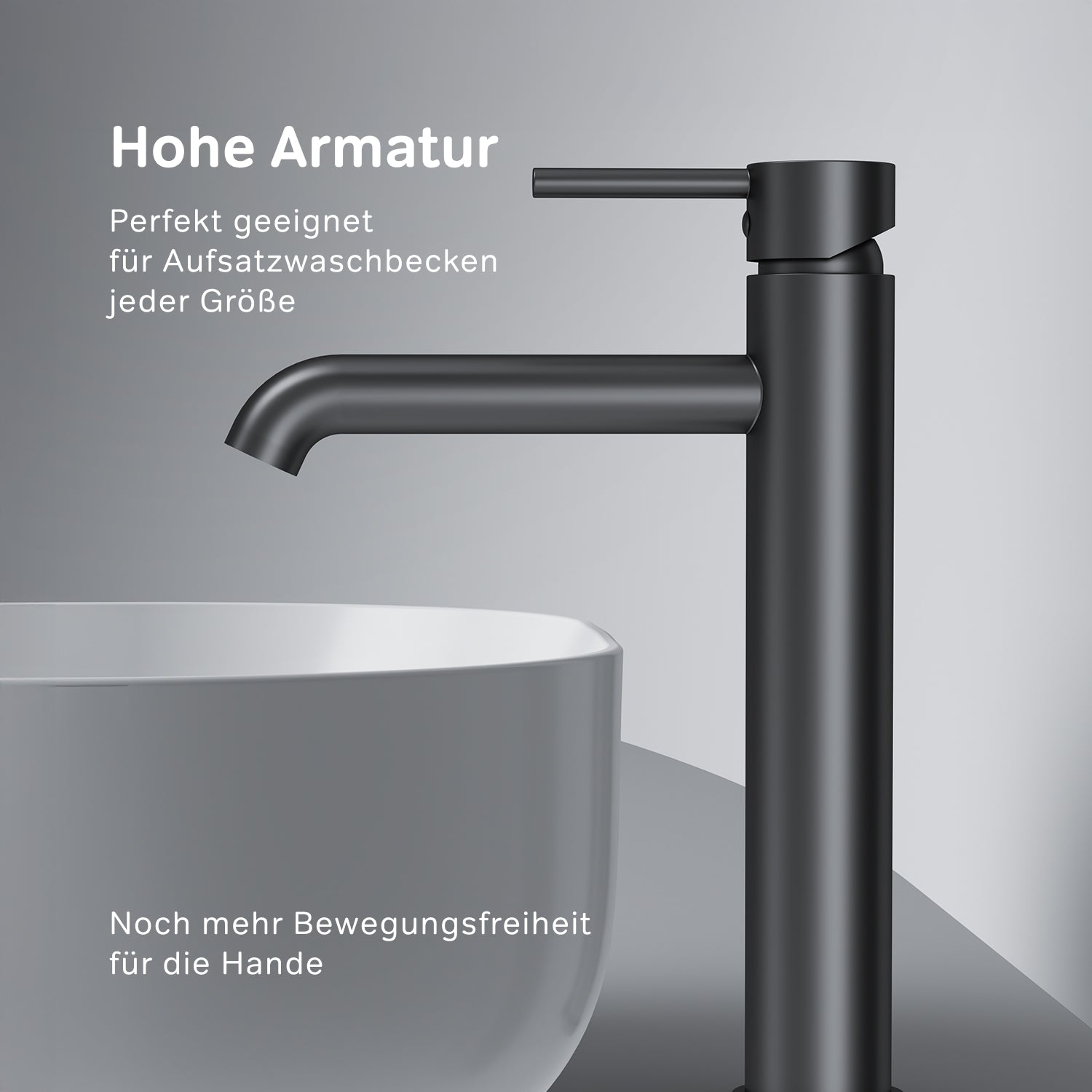 FPA92222 Bad Armatur Spike Waschtischarmatur Hoch mit Klick-Ablaufgarnitur Wasserhahn Schwarz