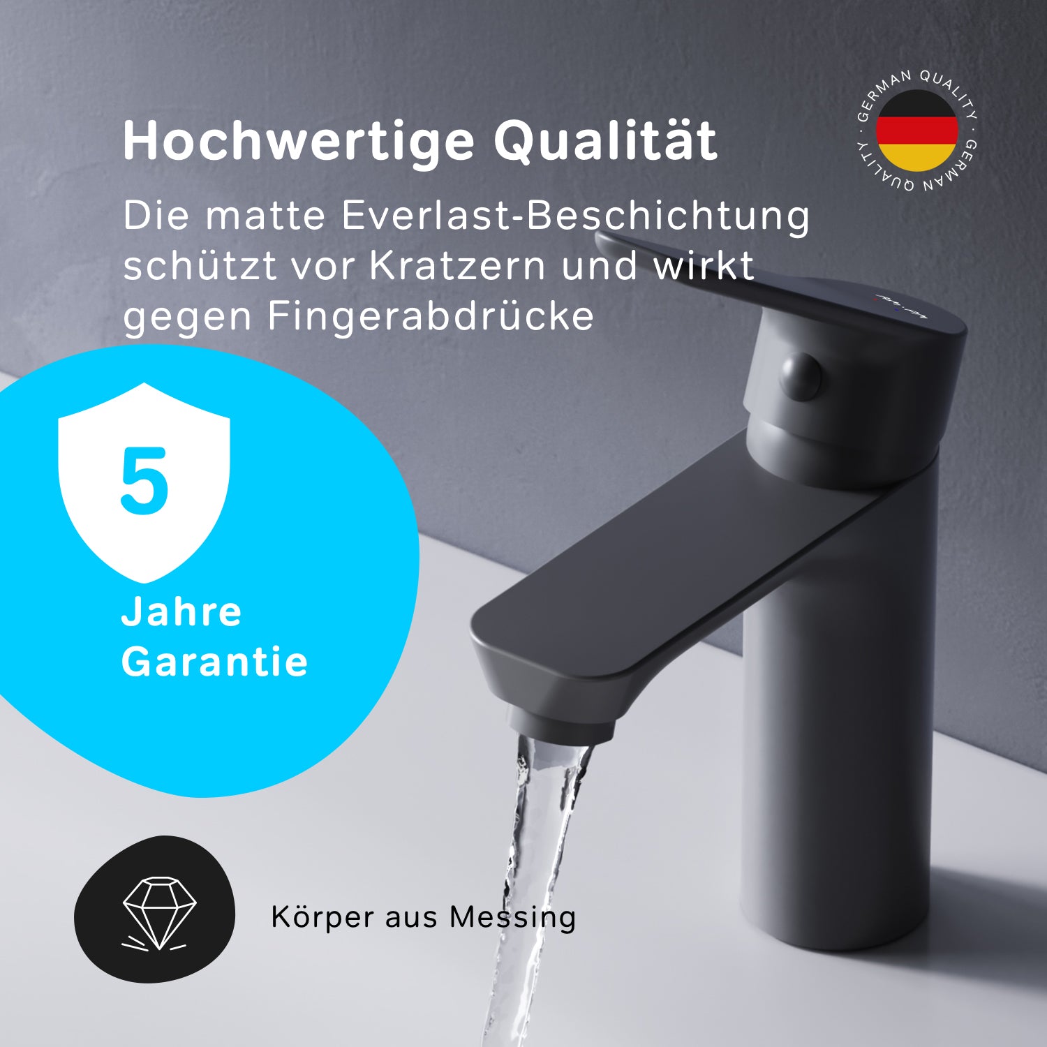 FTA02122 Bad Armatur Hit Waschtischarmatur S-Größe Wasserhahn, Schwarz ampm-store.de