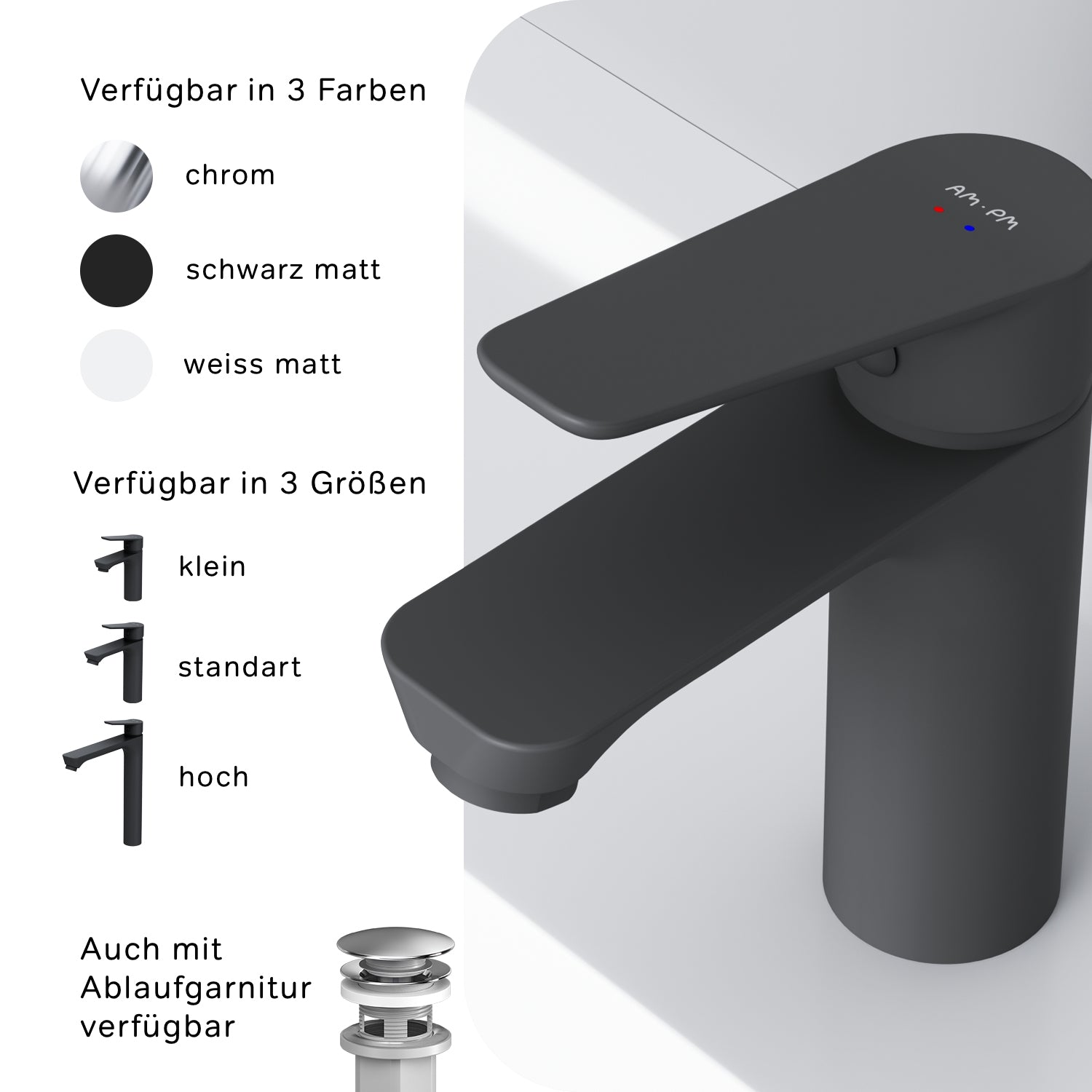 FTA02122 Bad Armatur Hit Waschtischarmatur S-Größe Wasserhahn, Schwarz ampm-store.de