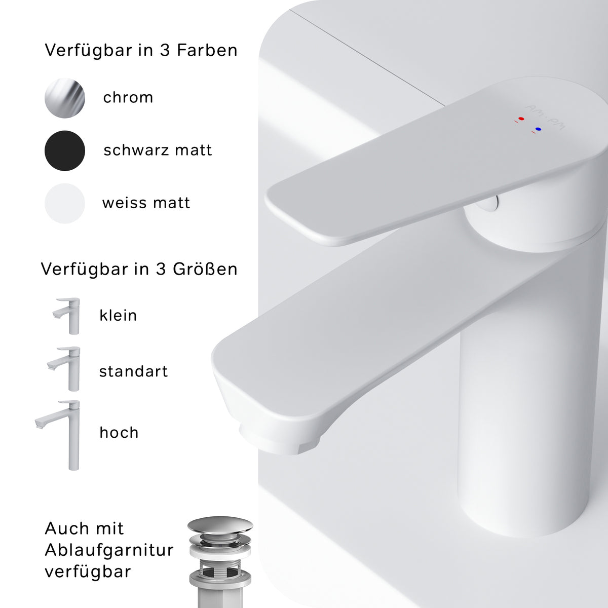 FTA02133 Bad Armatur Hit Waschtischarmatur S-Größe Wasserhahn, Weiß ampm-store.de