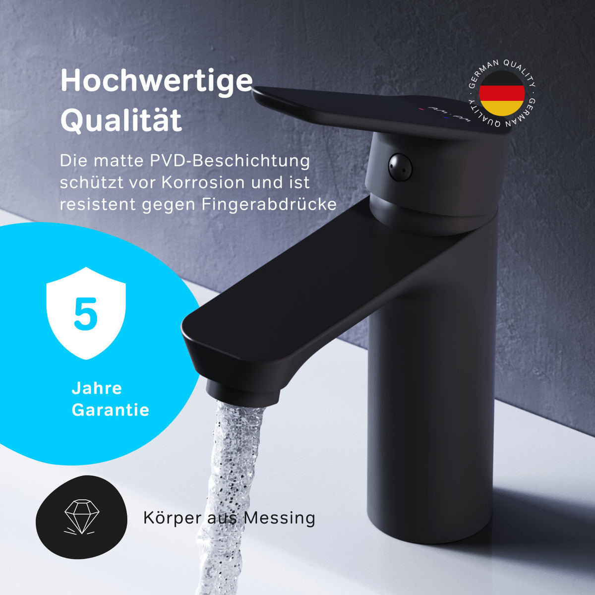 FTA02222 Bad Armatur Hit Waschtischarmatur M-Größe Wasserhahn, Schwarz ampm-store.de