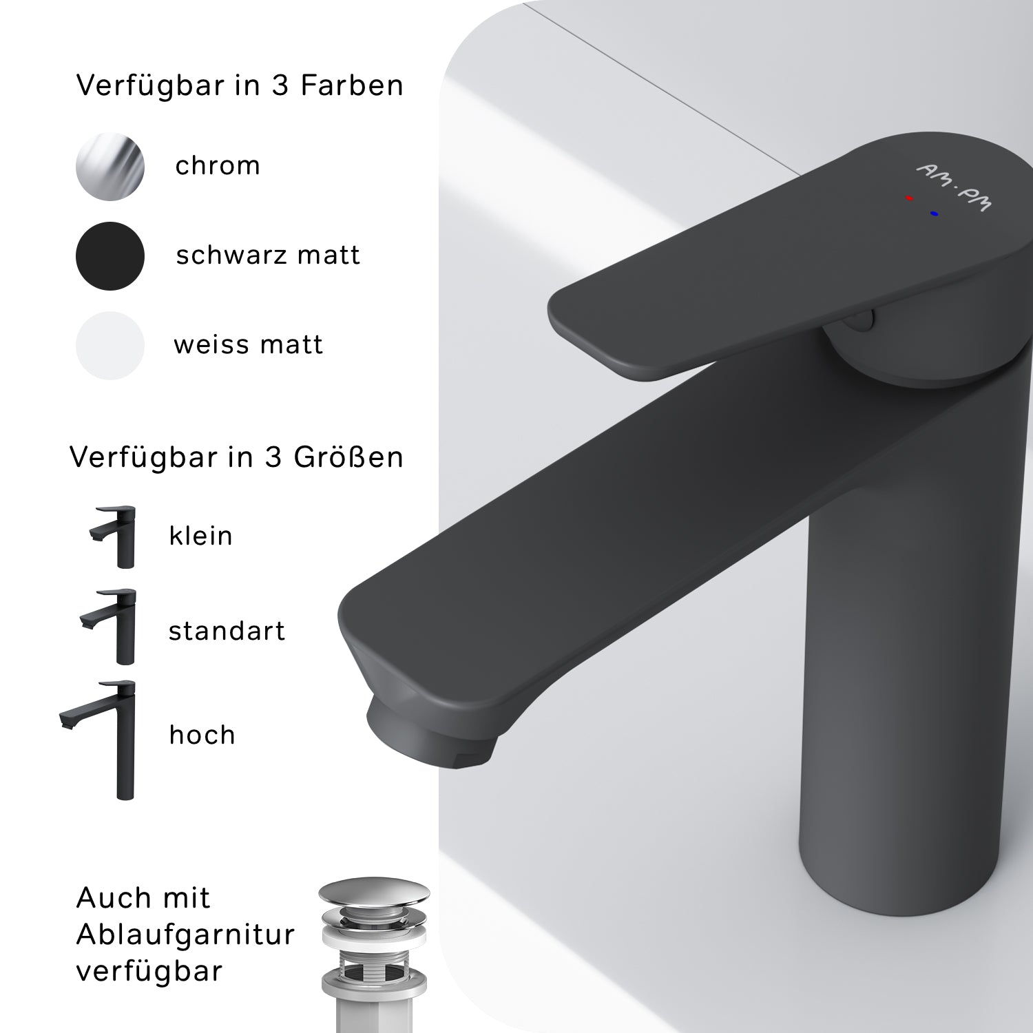 FTA02222 Bad Armatur Hit Waschtischarmatur M-Größe Wasserhahn, Schwarz ampm-store.de