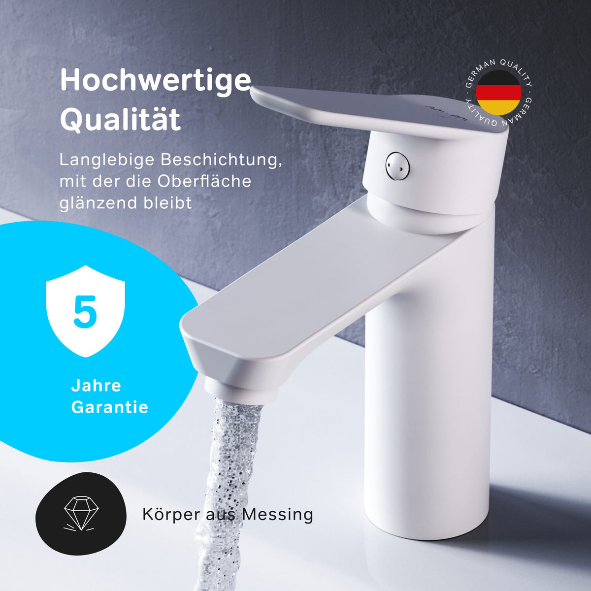 FTA02233 Bad Armatur Hit Waschtischarmatur M-Größe Wasserhahn, Weiß ampm-store.de