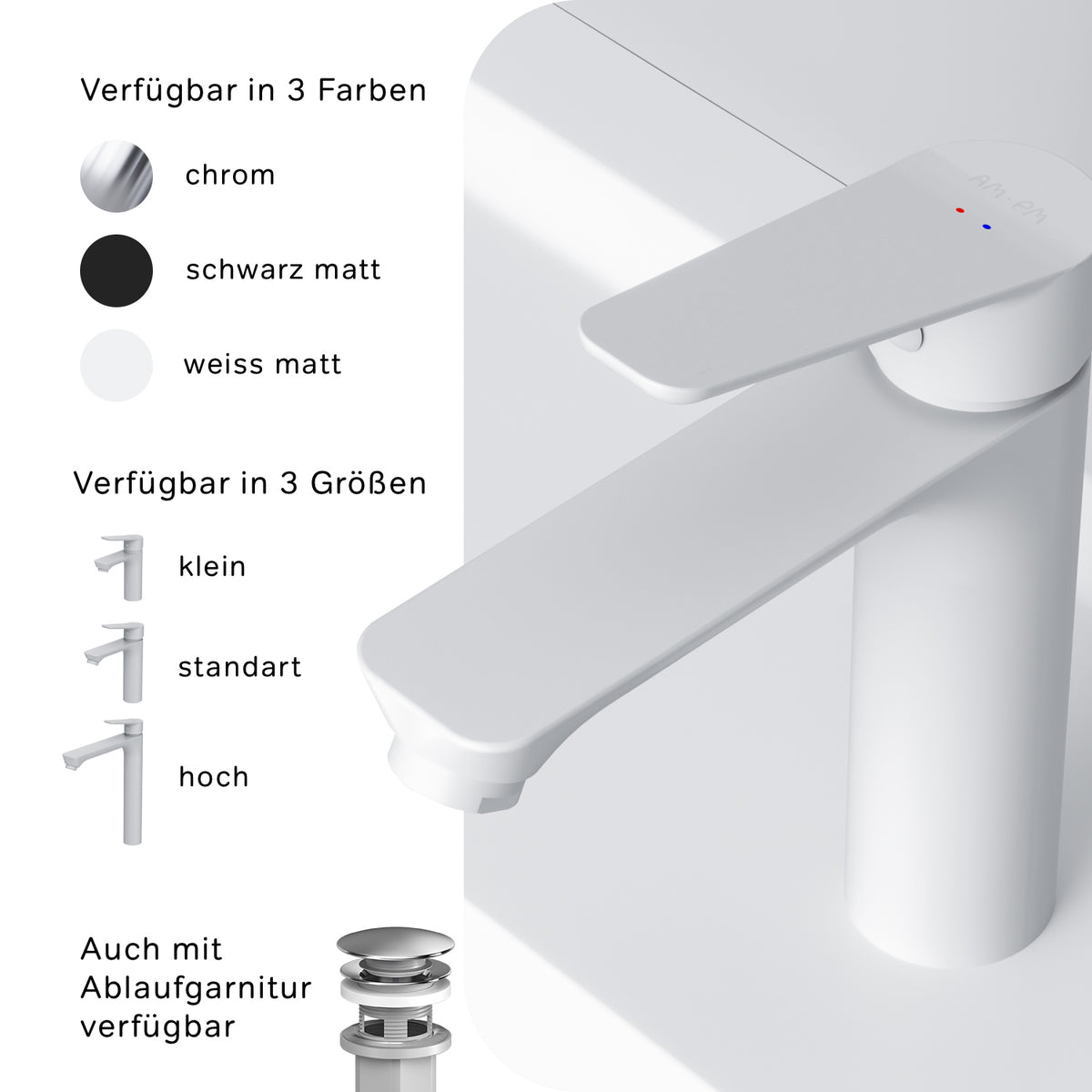 FTA02233 Bad Armatur Hit Waschtischarmatur M-Größe Wasserhahn, Weiß ampm-store.de