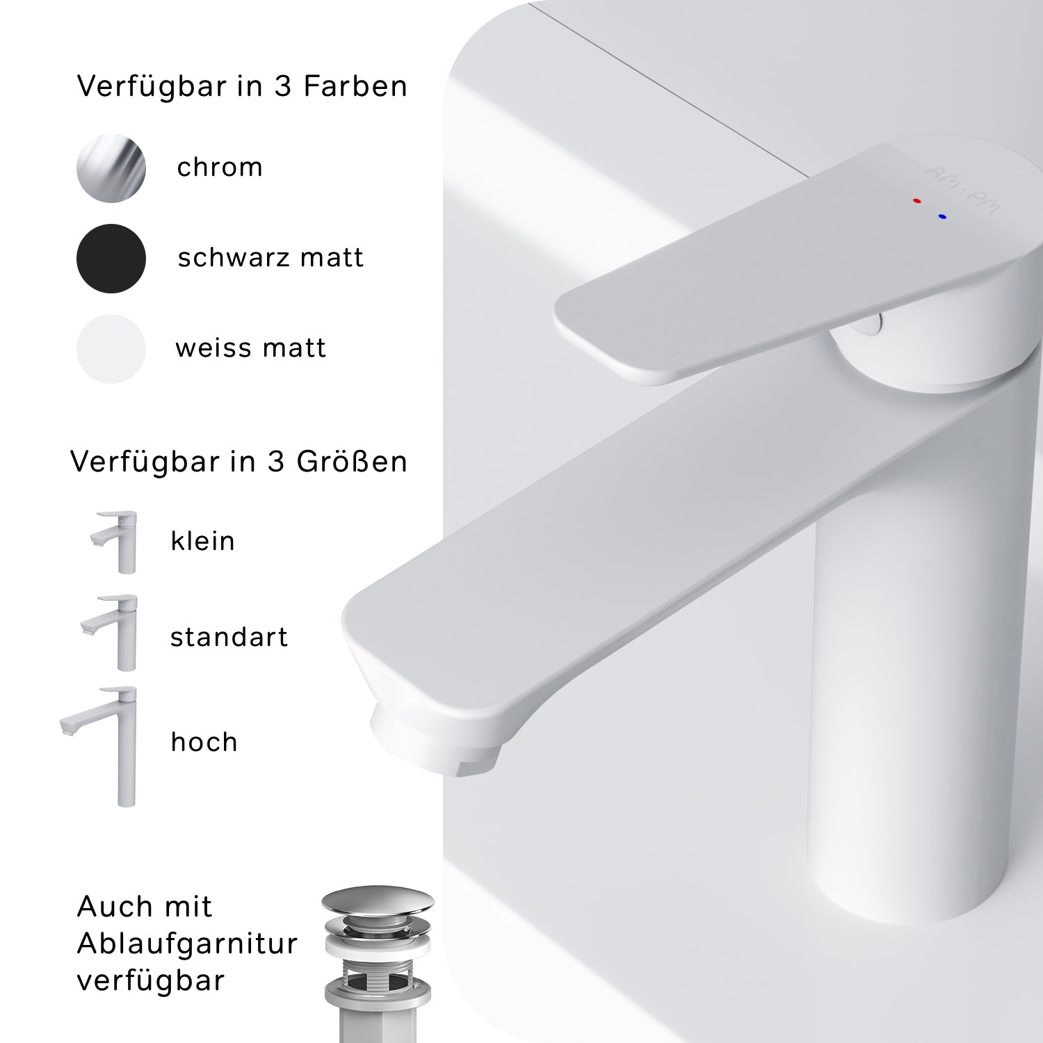 FTA02233 Bad Armatur Hit Waschtischarmatur M-Größe Wasserhahn, Weiß ampm-store.de